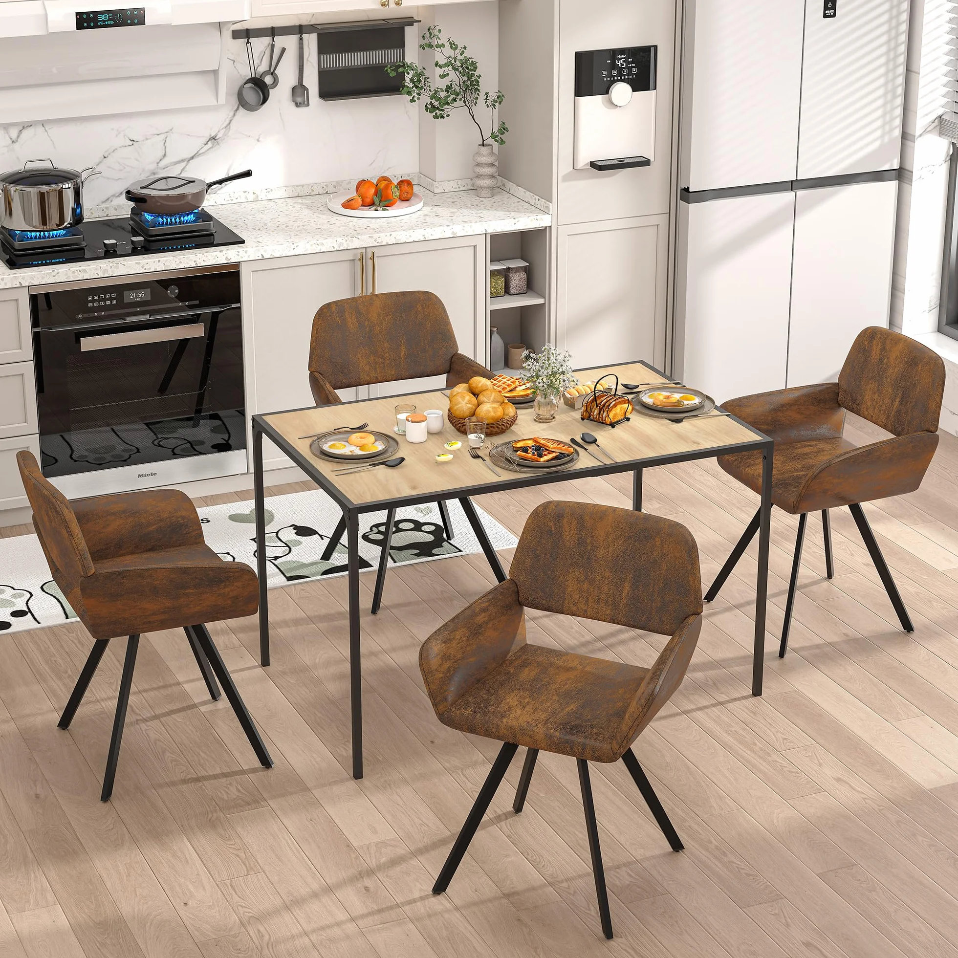 FurnitureR Krzesła obrotowe do jadalni, zestaw 2 sztuk, tapicerowane, obrotowe, kuchenne, wygodne krzesło z podłokietnikami, oparcie, podłokietniki do jadalni, salonu, zamszowy brąz