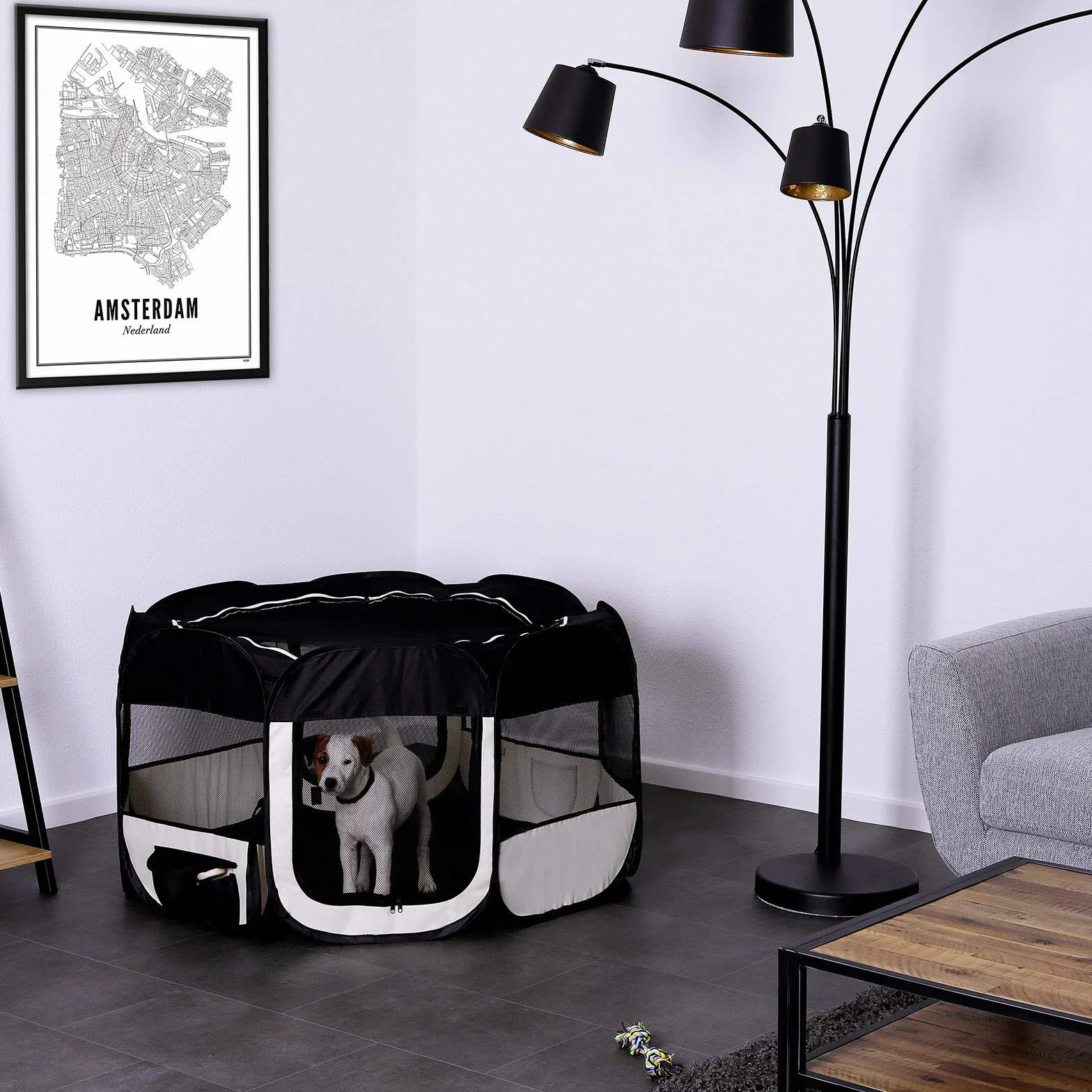 Kojec dla szczeniąt składany Oxford 110 cm 64 cm czarny/beżowy