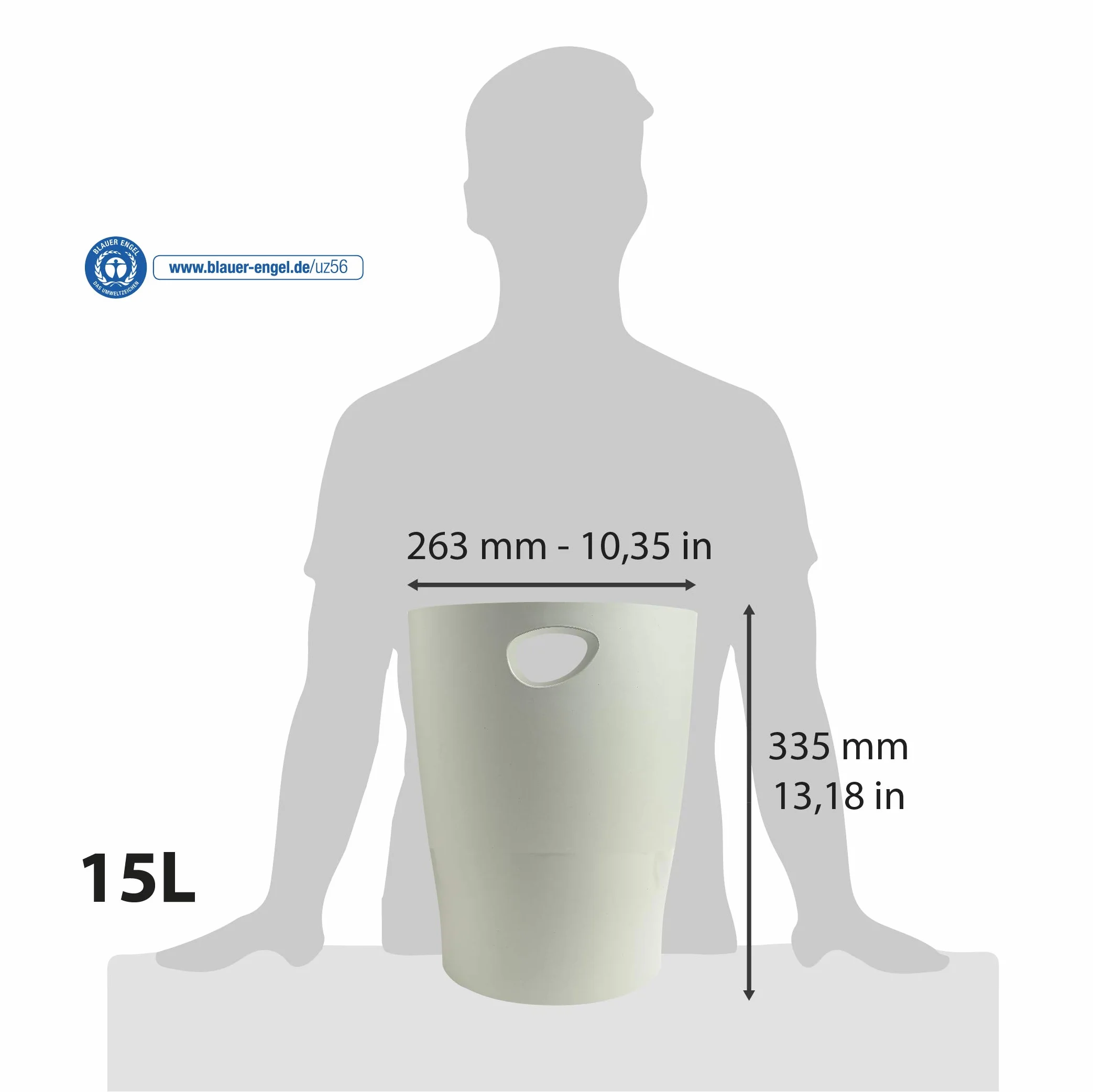 Exacompta 45306D ECOBIN kosz na śmieci 15 litrów z uchwytami. Elegancki i stabilny biurowy kubeł na papier w nowoczesnym wzornictwie w kolorze szarym