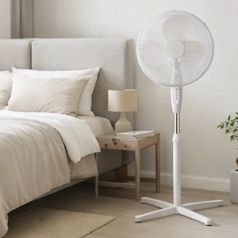 wonderlamp - Wentylator stojący Luno, 3 prędkości, 40 W, głowica oscylacyjna, zdejmowana kratka, biała