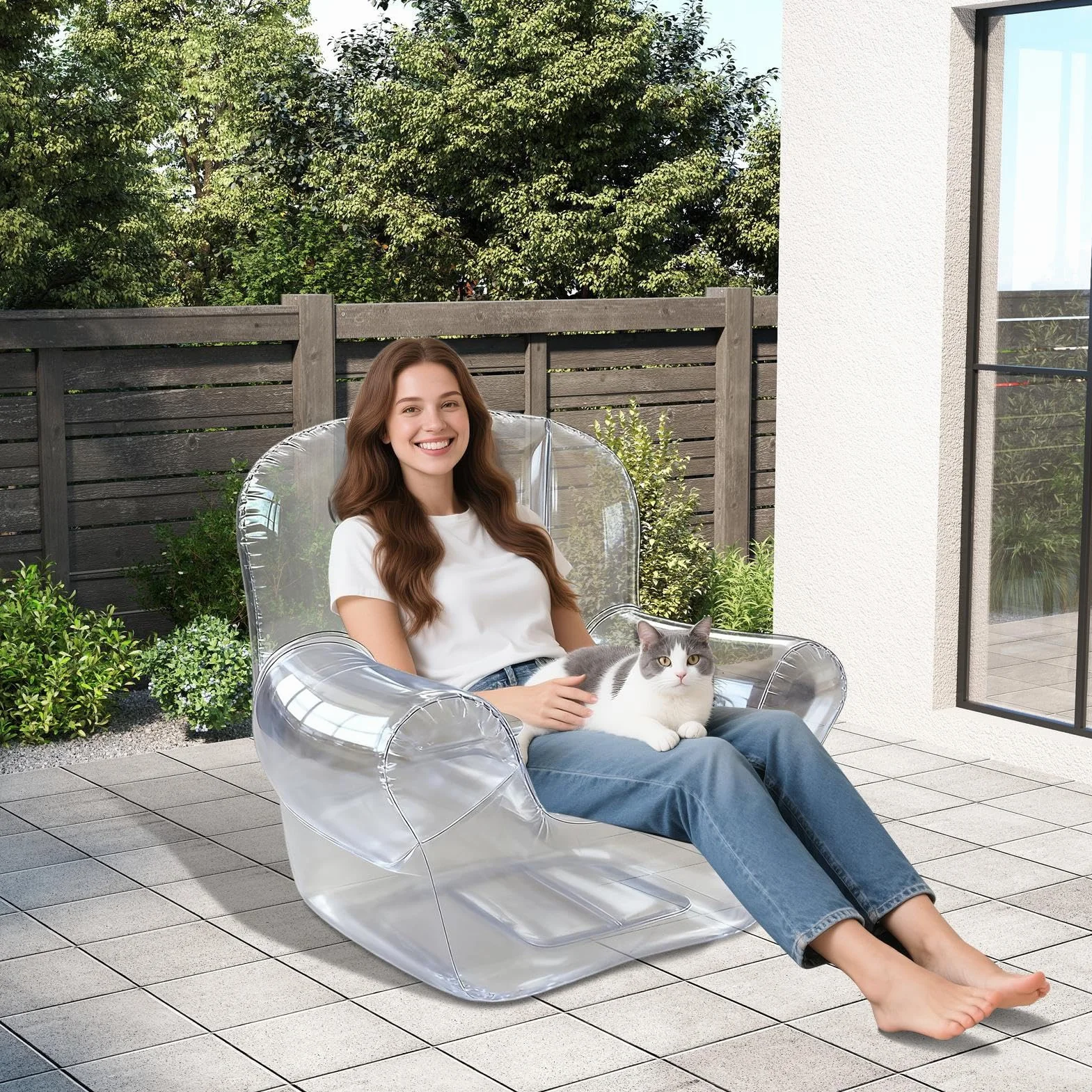 Nadmuchiwane krzesło – dmuchane meble dla dorosłych | ergonomiczna przezroczysta sofa do sypialni salonu podróży przy basenie balkon trawnik patio na zewnątrz dom wypoczynek komfort
