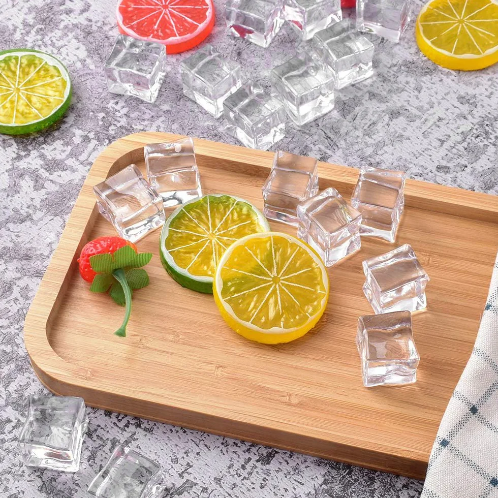 Kostki lodu wielokrotnego użytku, 45 szt., 17 mm, plastikowe sztuczne kostki lodu do koktajli, wypełniaczy wazonów, dekoracji imprezowych i ślubnych oraz rekwizytów fotograficznych, przezroczysty