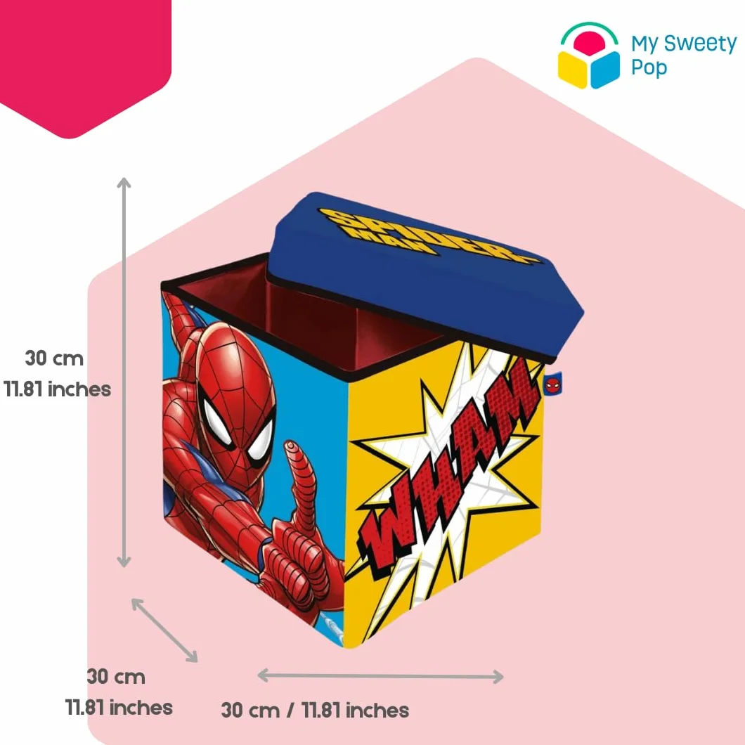 Pudełko do przechowywania zabawek spiderman | Składany 30 x 30 x 30 cm | Marvel Toy Box do pokoju dziecięcego, wytrzymały stołek do przechowywania 80 kg, dekoracyjna pufa