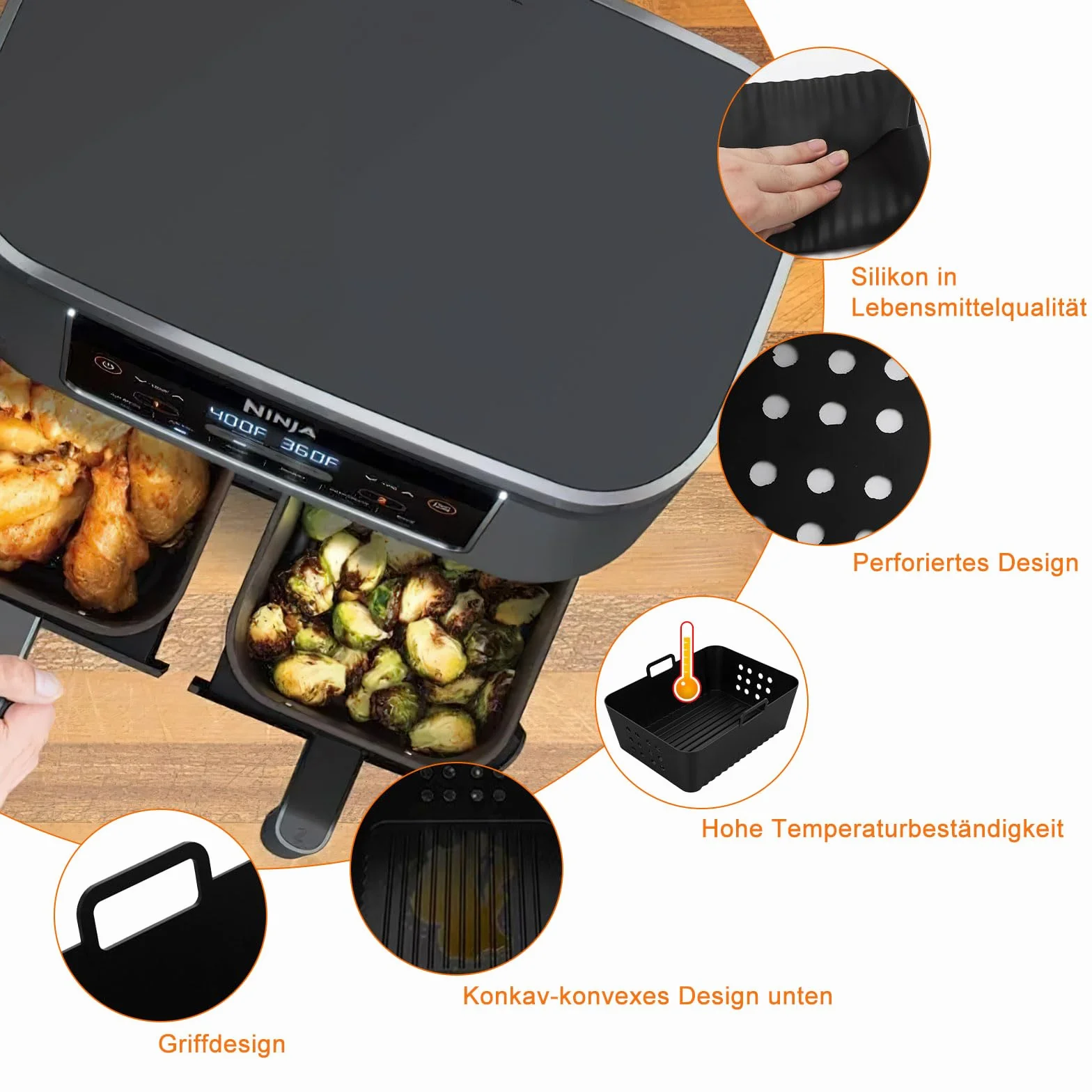 2 szt. Airfryer akcesoria do Ninja Foodi Max Dual Zone Af400eu Af300eu 9,5l, silikonowe wkładki Ninja do Foodi Max Double Stack Sl400eu, Airfryer silikonowa forma do frytkownicy na gorące powietrze