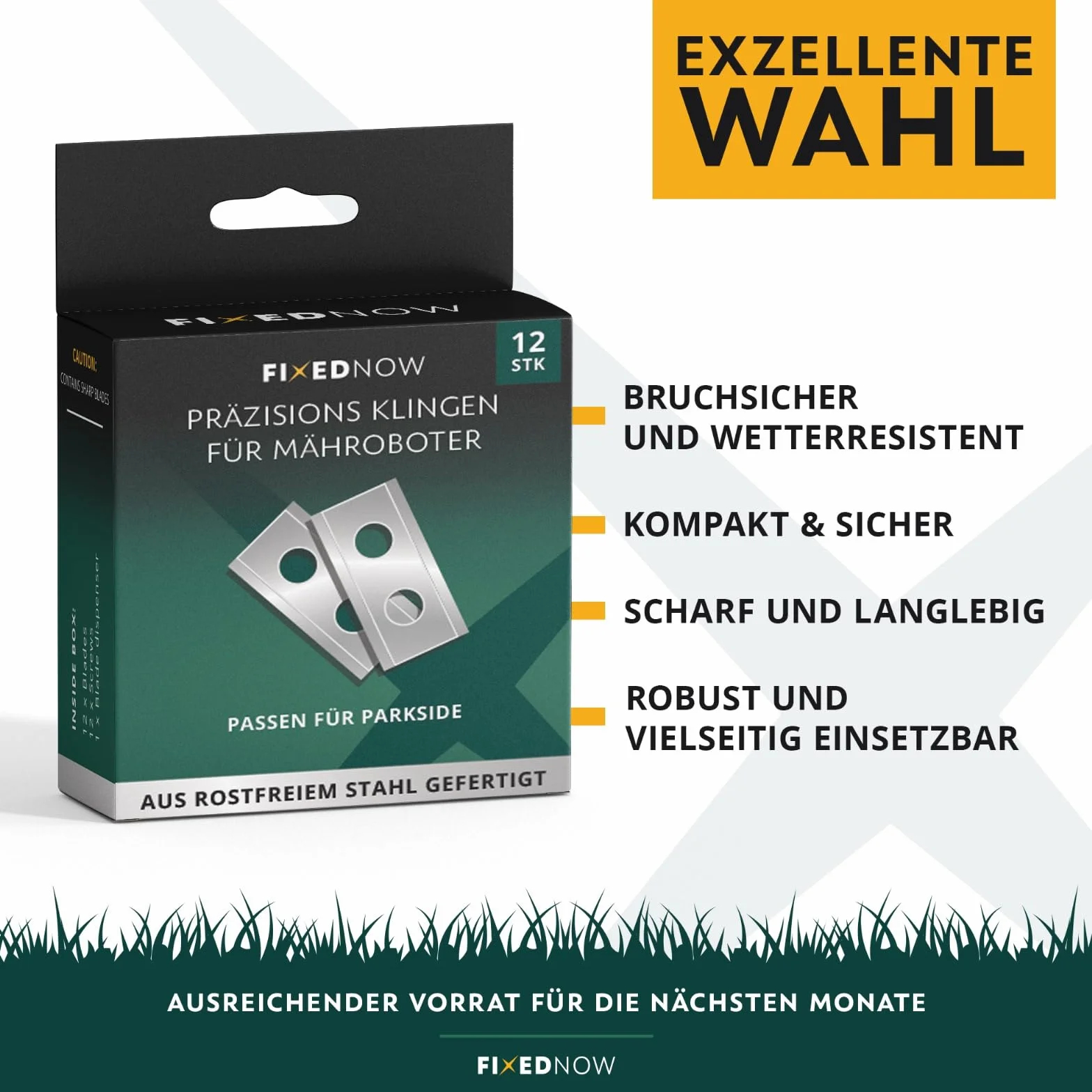 12 x Zastępcze ostrza do robotów koszących kompatybilne z robotami Parkside PAMRC 250 A1 City, PMRA 20‑Li B2, PMRDA 20‑Li B2, PAMRS 1000 A1, PAMR 500 A1, zestaw ze śrubami zamiennymi