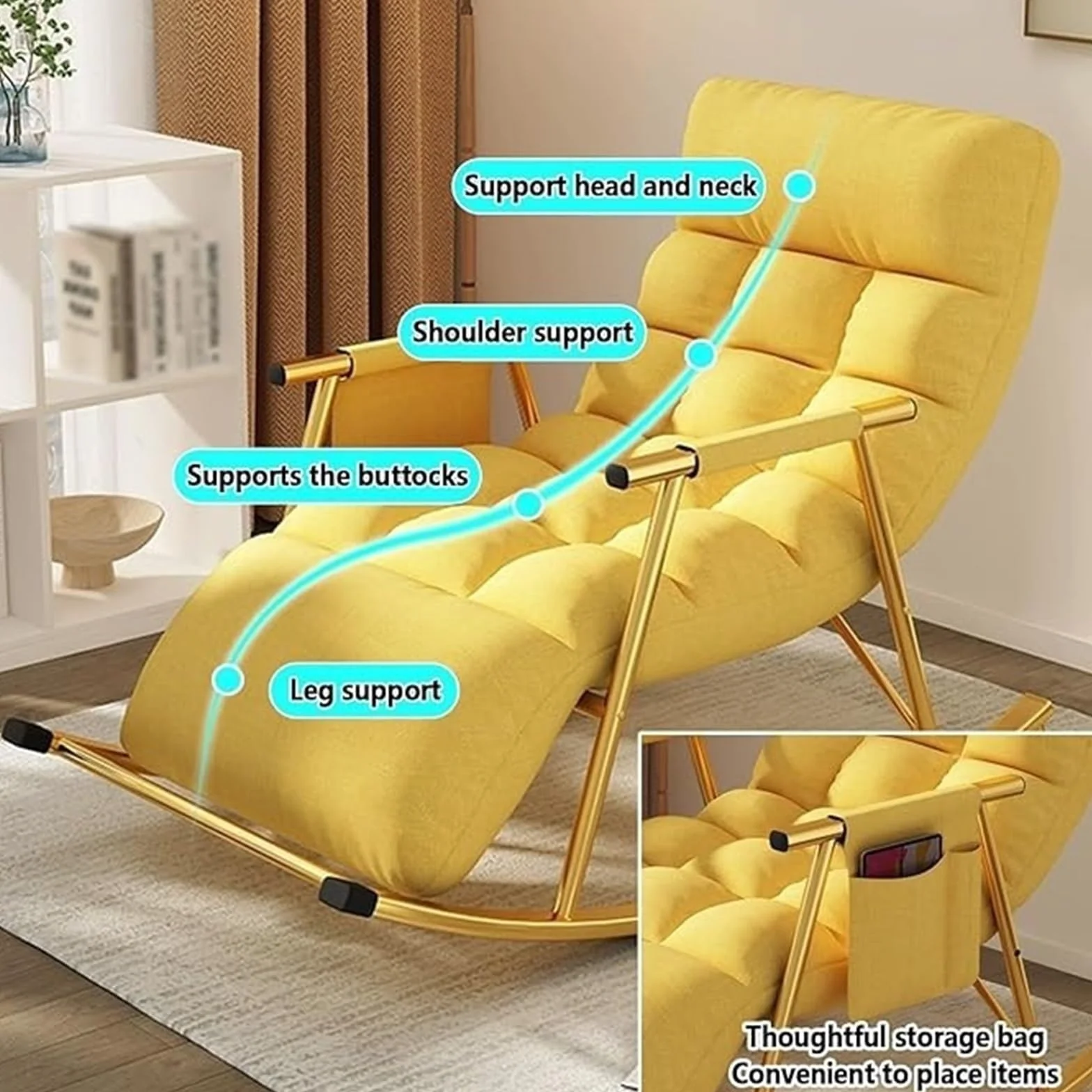 Fotel bujany do przedszkola, nowoczesny fotel bujany do salonu, sypialnia oddychająca tkanina technologiczna sofa leżak z legrest, wygodny fotel bujany ogrodowy z podłokietnikami, regulowane