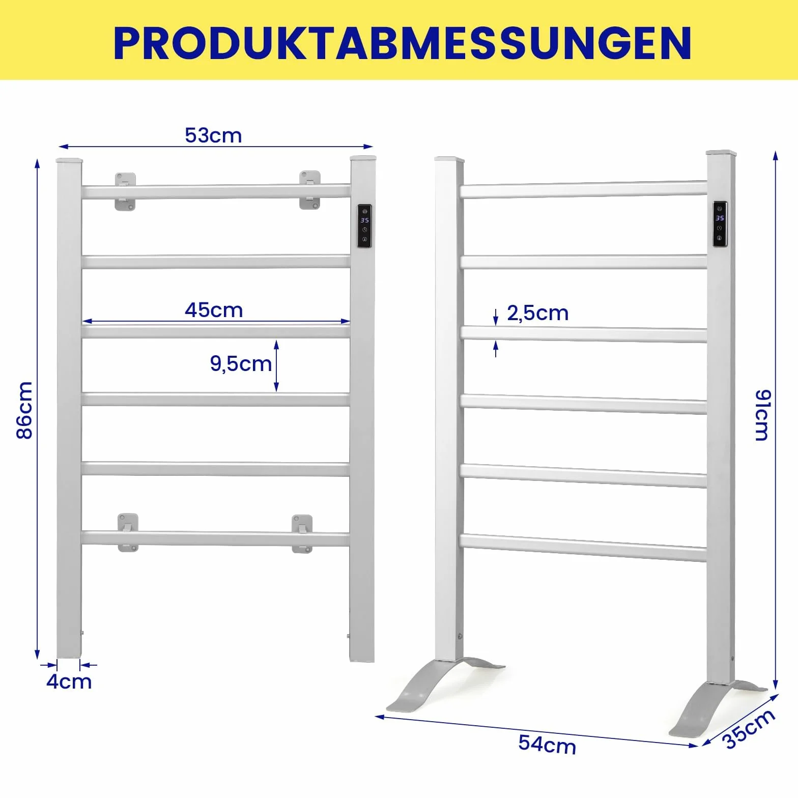 COSTWAY Podgrzewacz na ręczniki 100 W, wieszak na ręczniki, grzejnik aluminiowy, 10 min do 60°C, timer 8 h i ochrona przed przegrzaniem, z wyświetlaczem LED (54 cm x 35 cm x 91 cm)