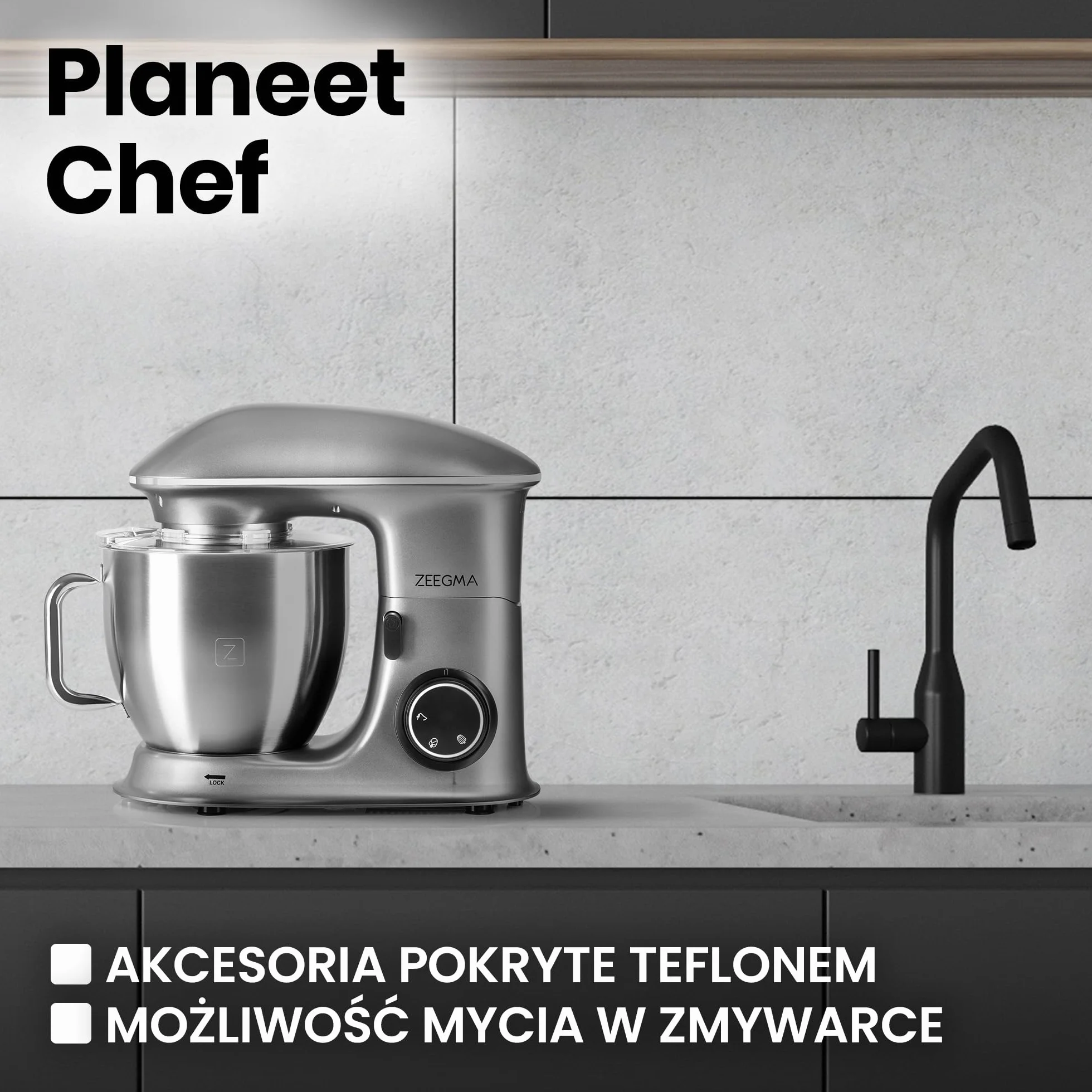 ZEEGMA Planeet Chef robot kuchenny, maszyna do ugniatania ciasta 1500 W, wielofunkcyjny robot do ciasta, miska z uchwytem ze stali nierdzewnej 6,5 l, 6 stopni prędkości, 3 mieszadła w zestawie