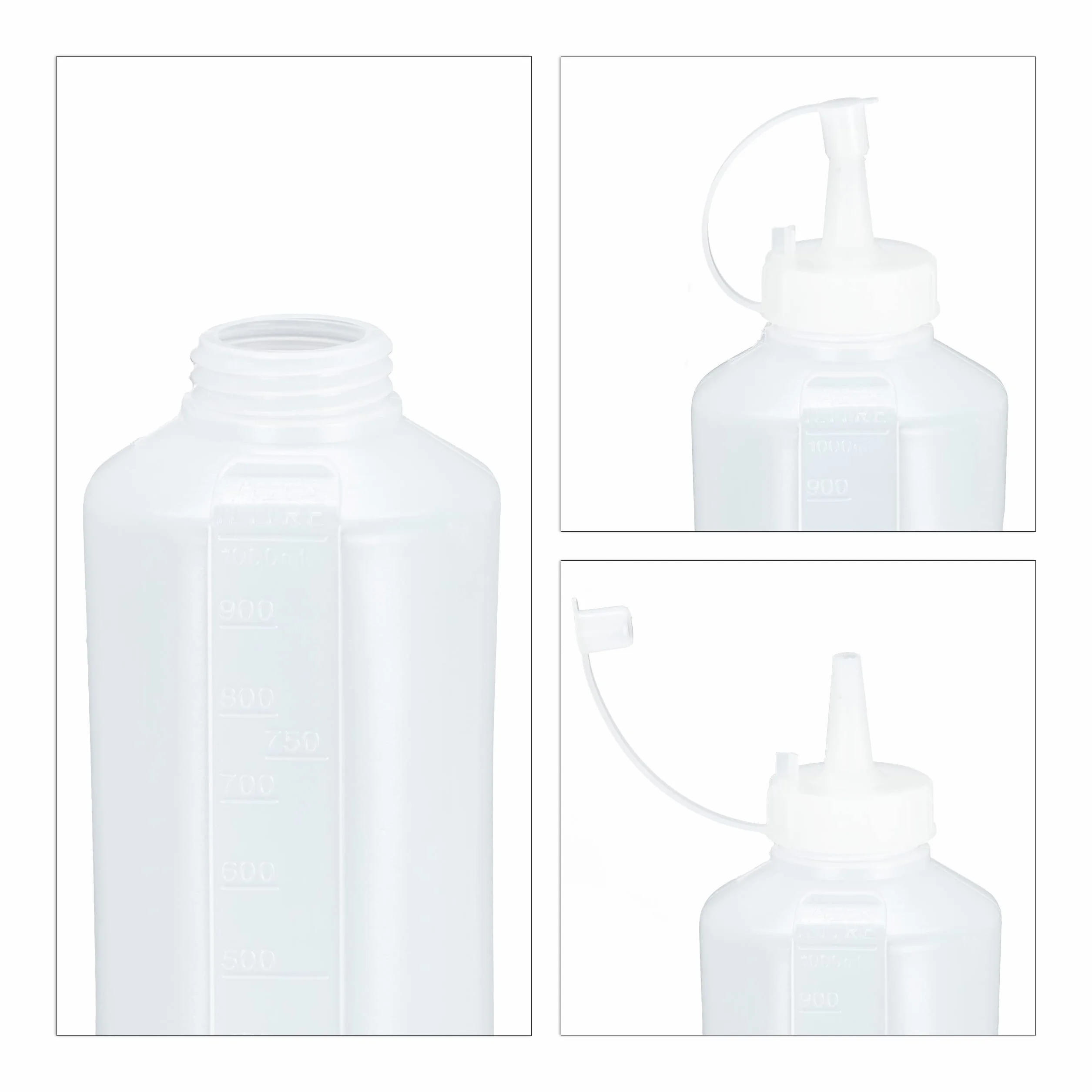 Relaxdays 16 x butelka do wyciskania, 1000 ml, do sosów, butelka do wyciskania, tworzywo sztuczne, butelka na sos, przezroczysta