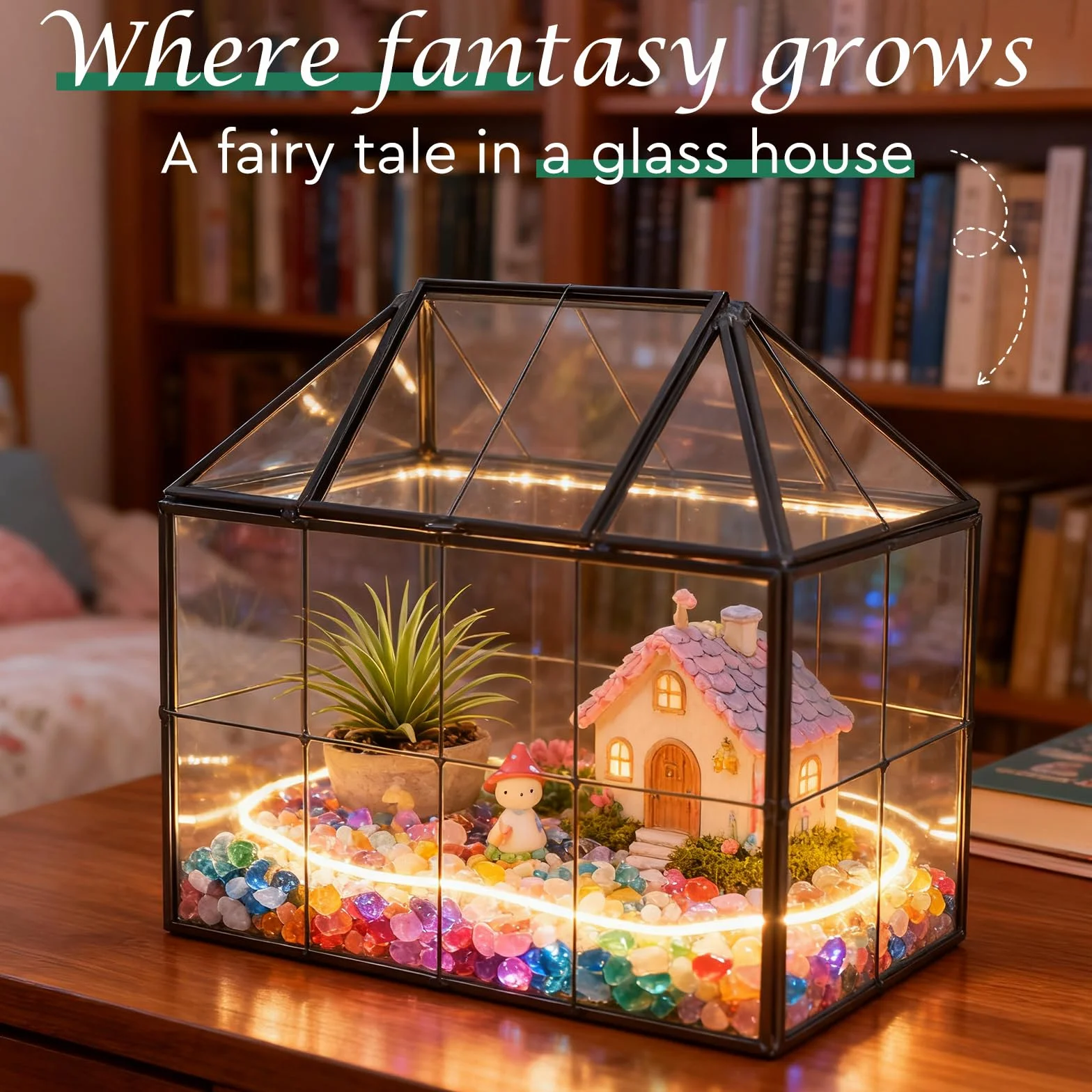 EFUTURETIME Mini szklarnia, parapet okienny, szklany 23,3 x 13,6 x 18 cm, do roślin, terrarium, mały ogród butelkowy, "zrób to sam" (nie zawiera roślin) na sukulenty, kaktusy