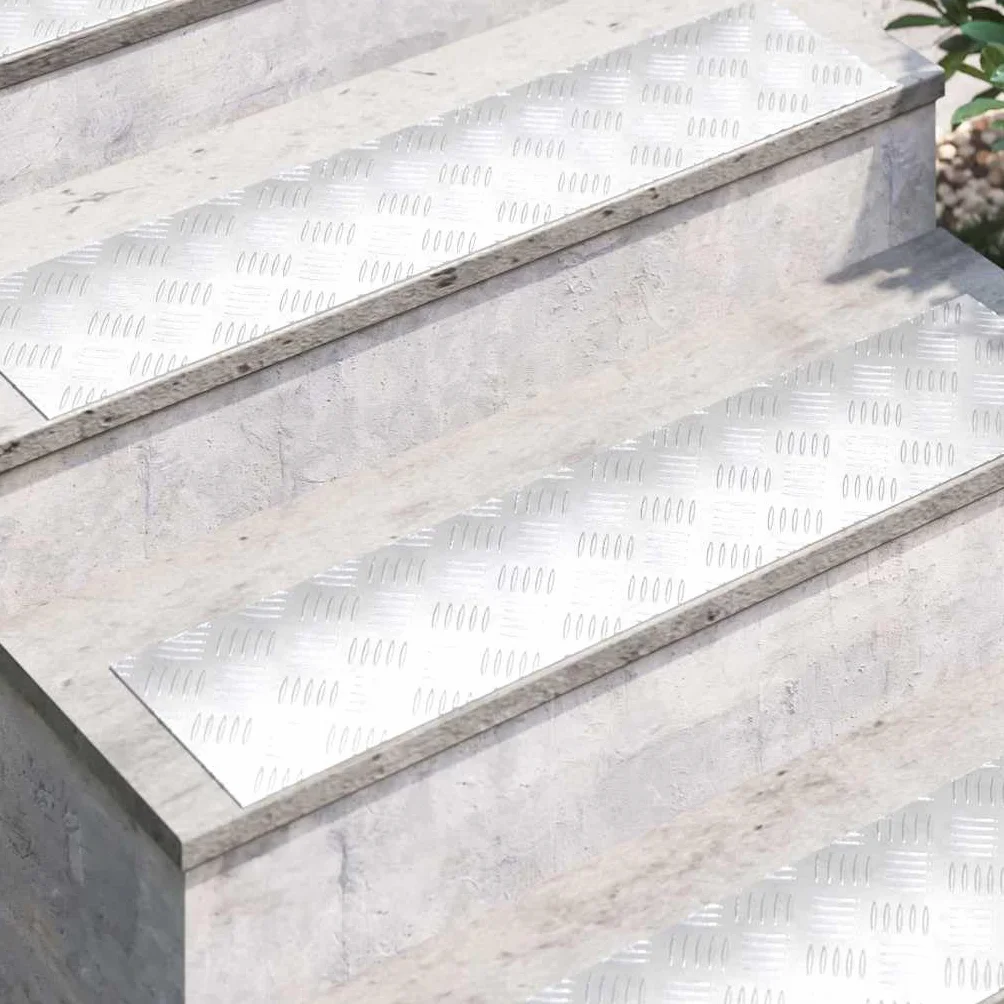 Hothingwell Stopień schodów aluminiowych 90x20 cm 4 sztuki srebrny | Antypoślizgowy wzór w kratkę, do użytku na zewnątrz, łatwa pielęgnacja, nowoczesny design