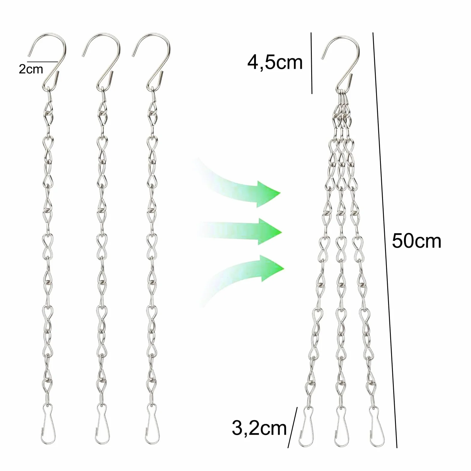 ACONDE 6 sztuk łańcuchów do kwietników, 50 cm metalowy łańcuch do zawieszenia, wiszący łańcuch do roślin, do zawieszenia doniczki, wiszącej rośliny, doniczki, ptaków, latarni, tablicy reklamowej, do