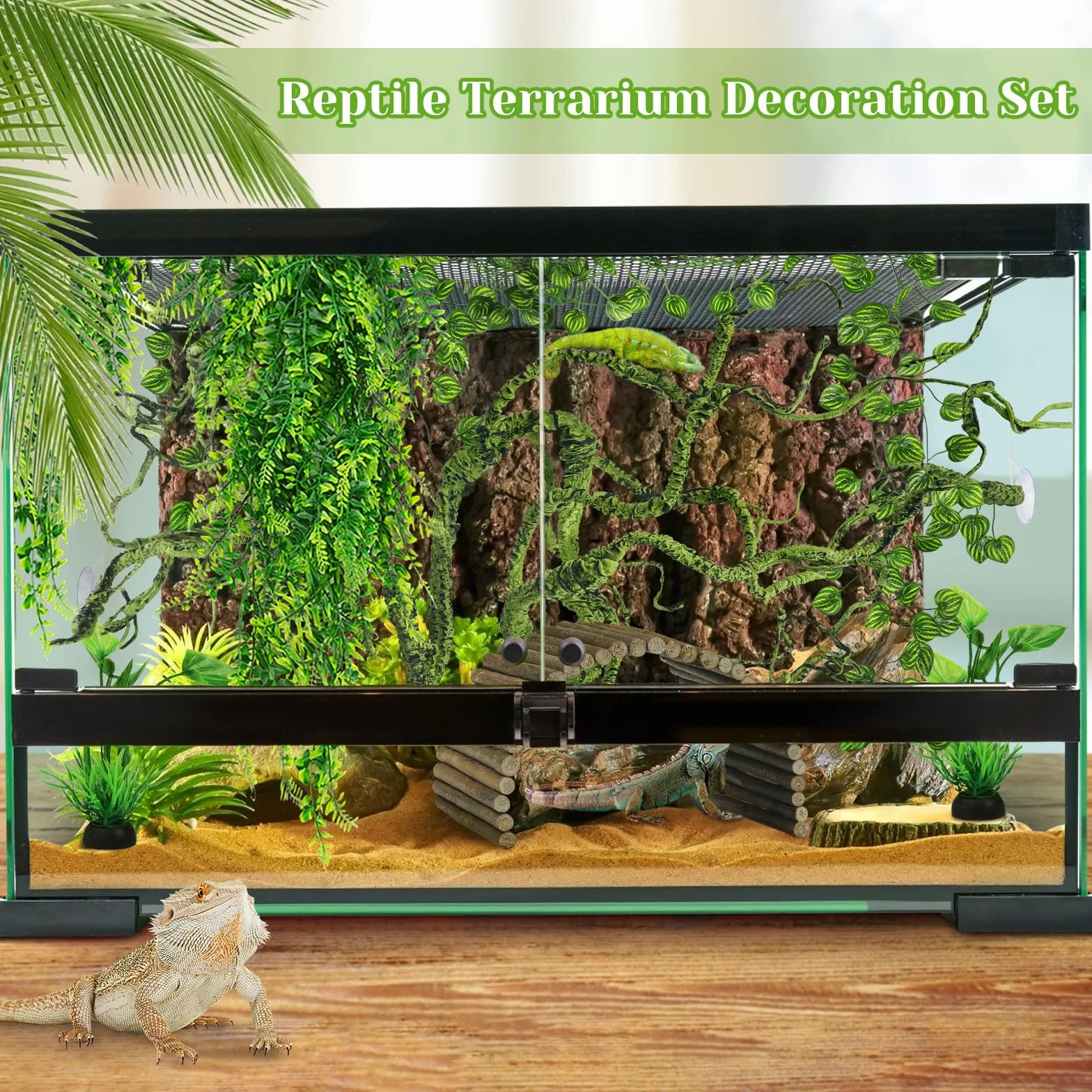 QUOZUO Sztuczne rośliny do terrarium dekoracja dla jaszczurek węże