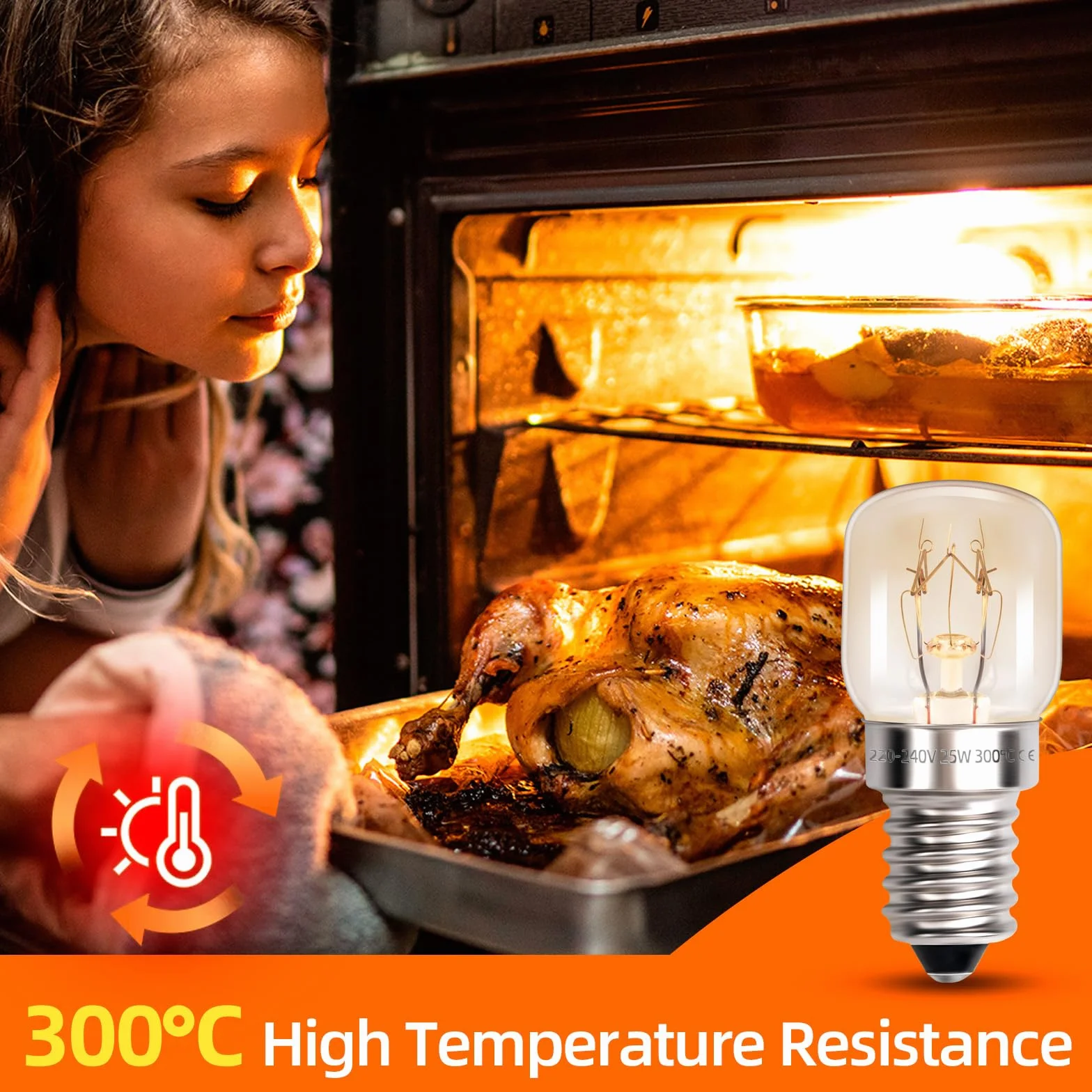 T22 E14 lampa do piekarnika, ciepła biel, 2700 K, do 300 °C, AC 220-240 V, ściemniana, żarówka E14, świeca do piekarnika, kuchenki mikrofalowej, okapu kuchennego, lampa solna, 2 szt