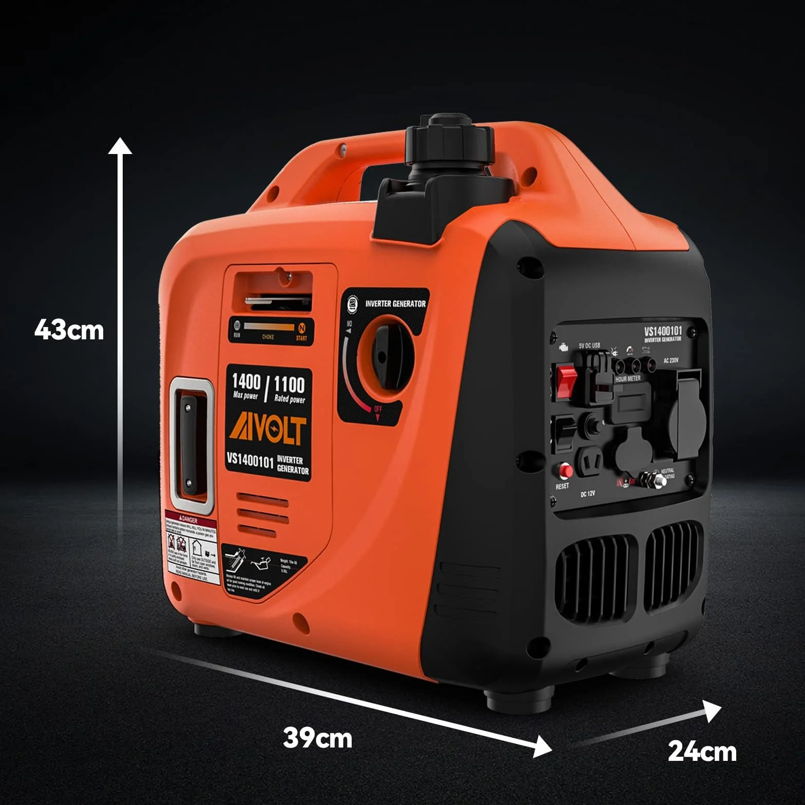 AIVOLT Generator Benzyny 1400W Generator Cichego Falownika z Gniazdami AC 230V/DC 12V/USB Typu A i Zbiornikiem 2,5L Przenośny Lekki Generator na Kemping na świeżym Powietrzu