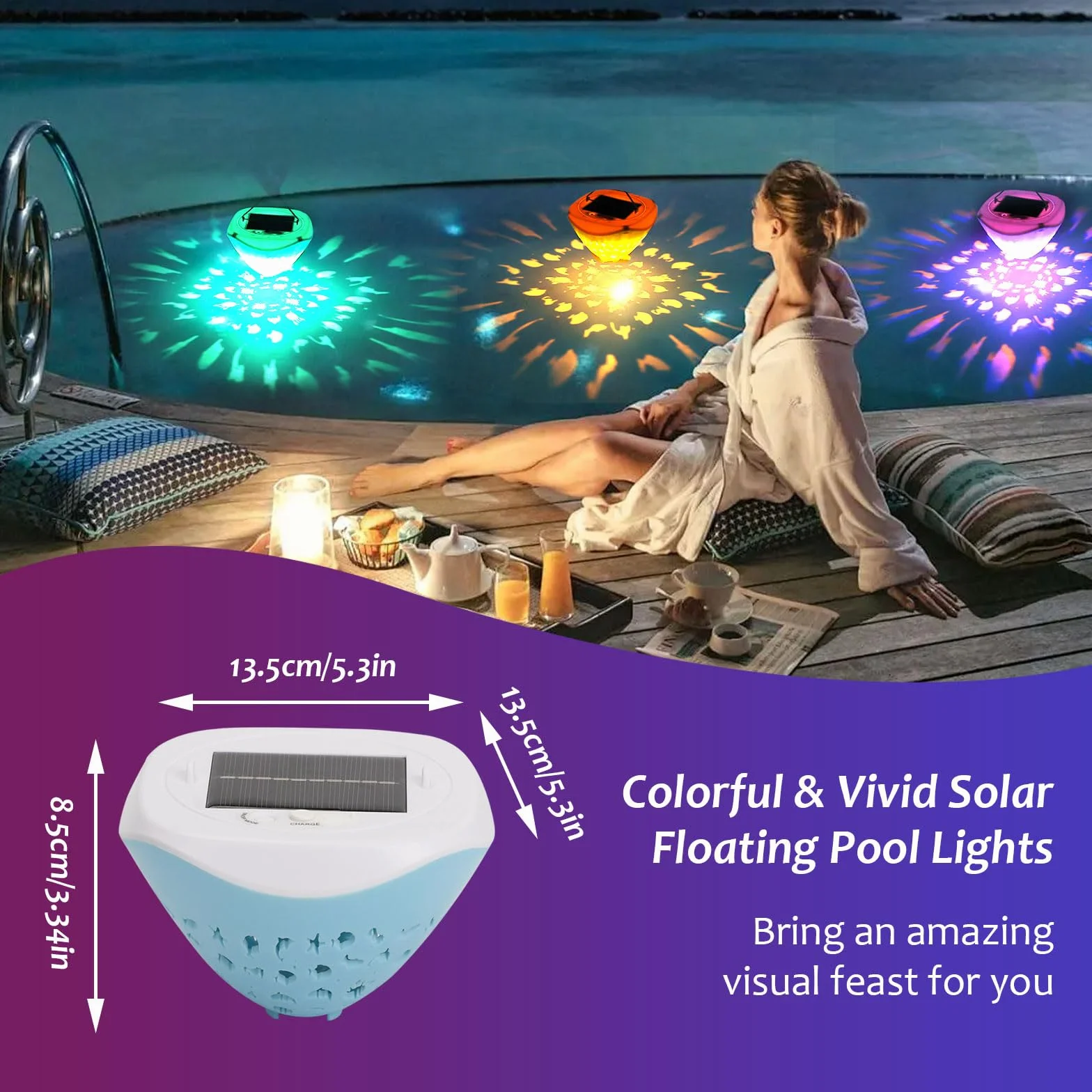 Longzhuo Solarne oświetlenie basenu, pływające, USB, podwodne oświetlenie stawu, z pilotem zdalnego sterowania, do basenów, stawów, wanien, dekoracja ogrodowa