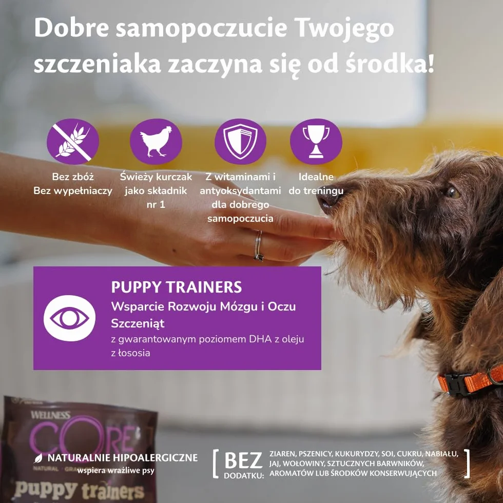 Wellness CORE Puppy Trainers 170g, Miękkie Przysmaki dla Szczeniąt, Bezzbożowe, Naturalne, Hipoalergiczne, Bogate w Białko