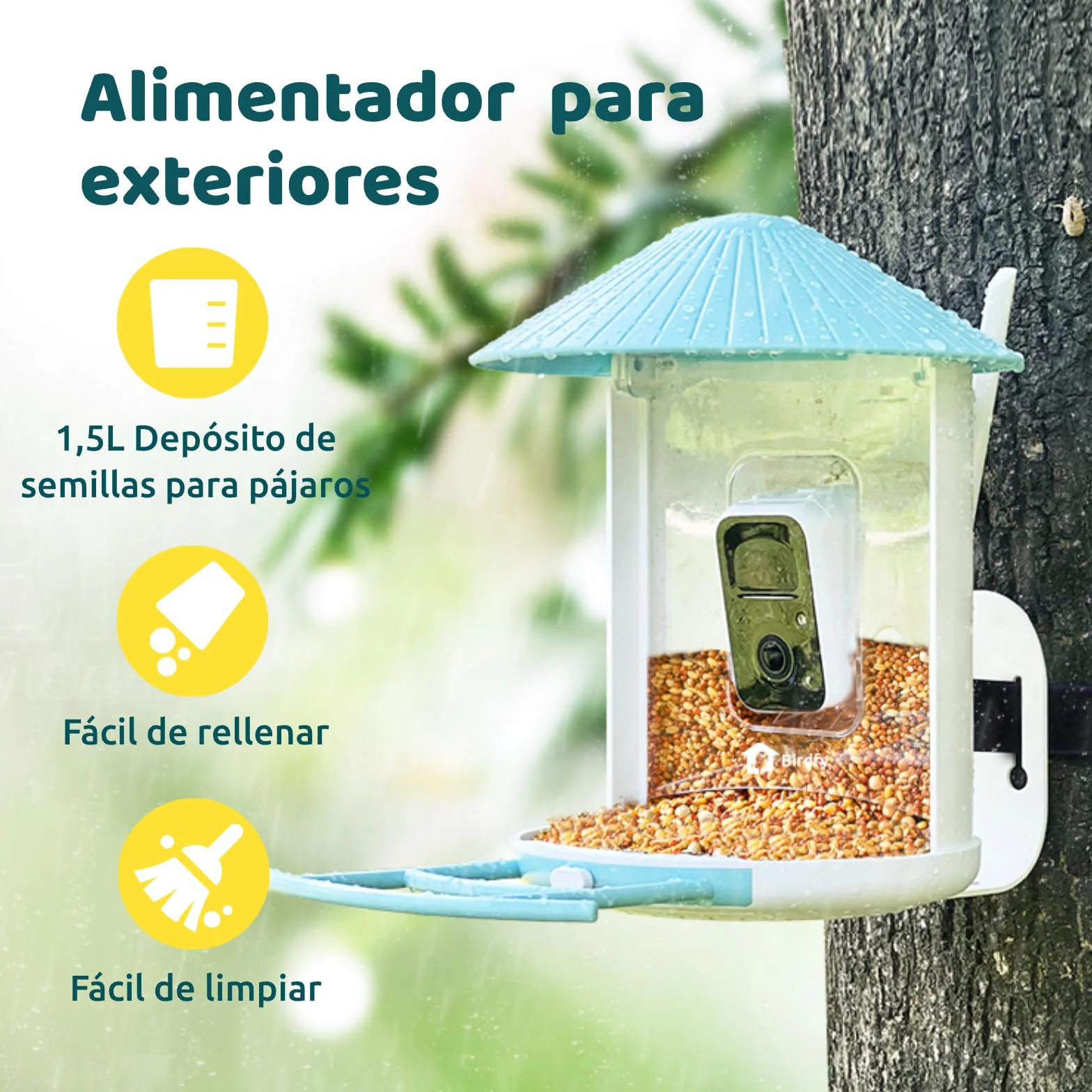 NETVUE Birdfy Pro Lite Vogelhaus z kamerą, stacja Vogelfutterstation z kamerą i DIY wielofunkcyjny stojak, stacja futterstationen for Wildvögel, Vogelfutterspender mit Meisenknödelhalter, Wasser/Gelee