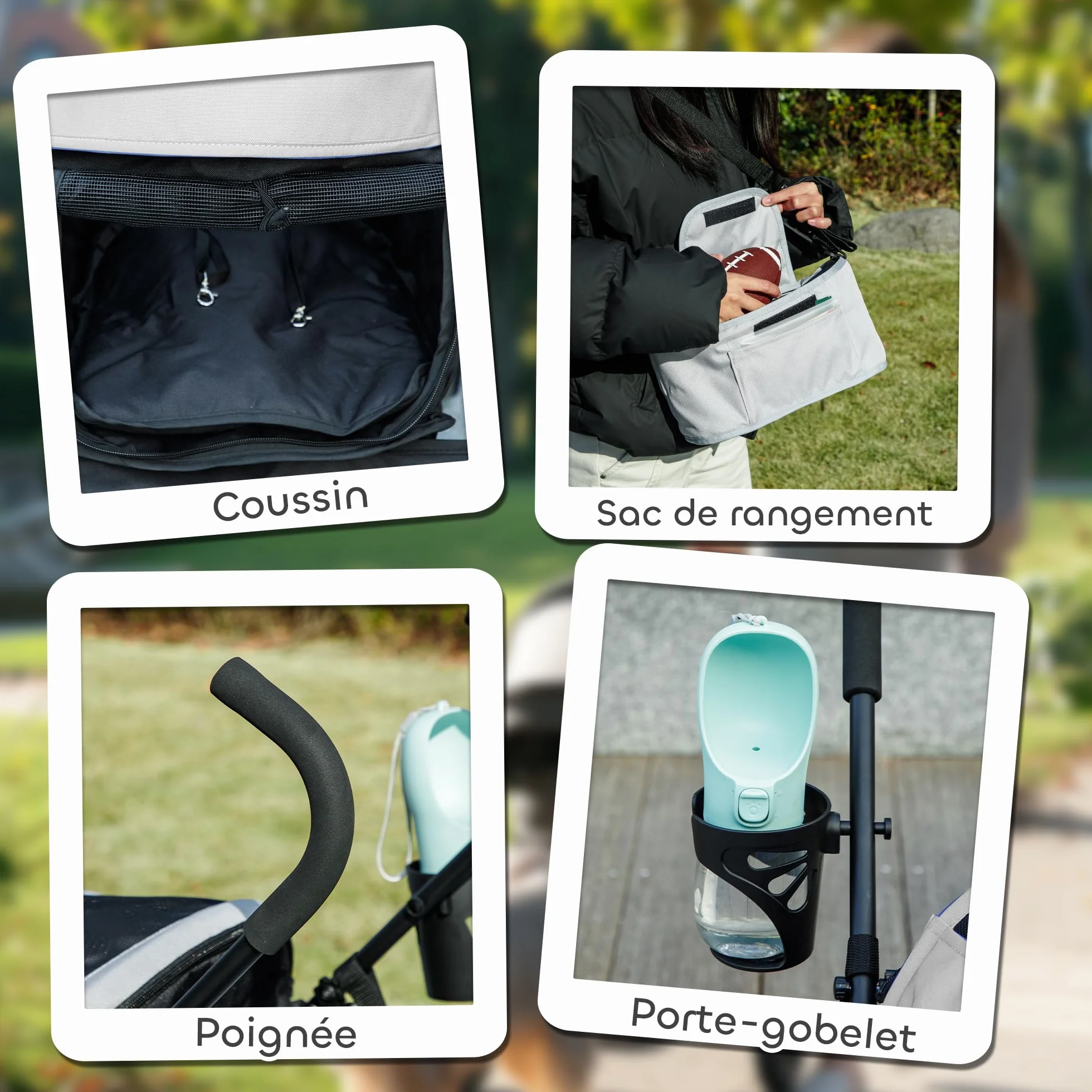 PawHut Wózek dla psa na 4 koła, składany, EVA, obciążenie 4 kg, jasnoszary