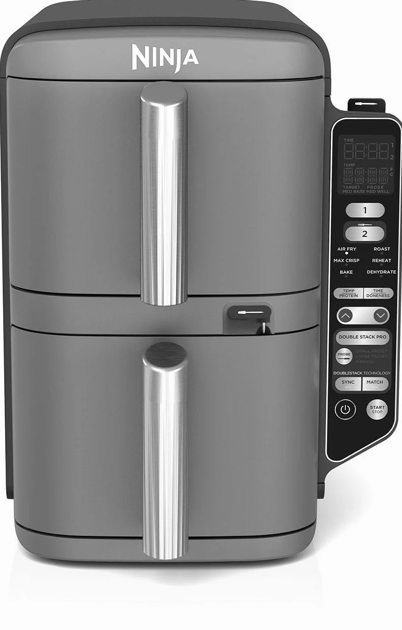 Ninja Double Stack XL Air Fryer frytkownica na gorące powietrze z termometrem cyfrowym, 9,5 l Airfryer, pionowa, cztery ustawienia gotowania, 2 stopnie gotowania i 2 poziomy, 6 funkcji gotowania, 8