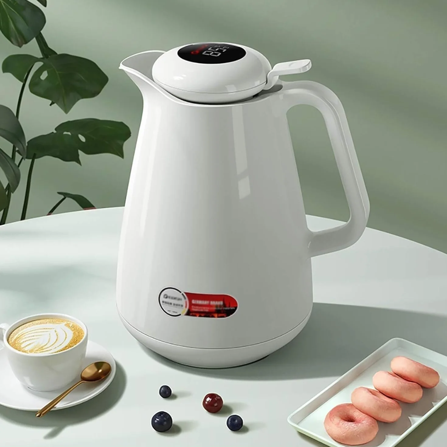 Termiczna karafka do kawy dzbanek do herbaty z pokrywką – dzbanek termiczny 1,5 l – szklana wkładka z wyświetlaczem temperatury – zatrzymywanie ciepła przez 24 godziny (różowy)