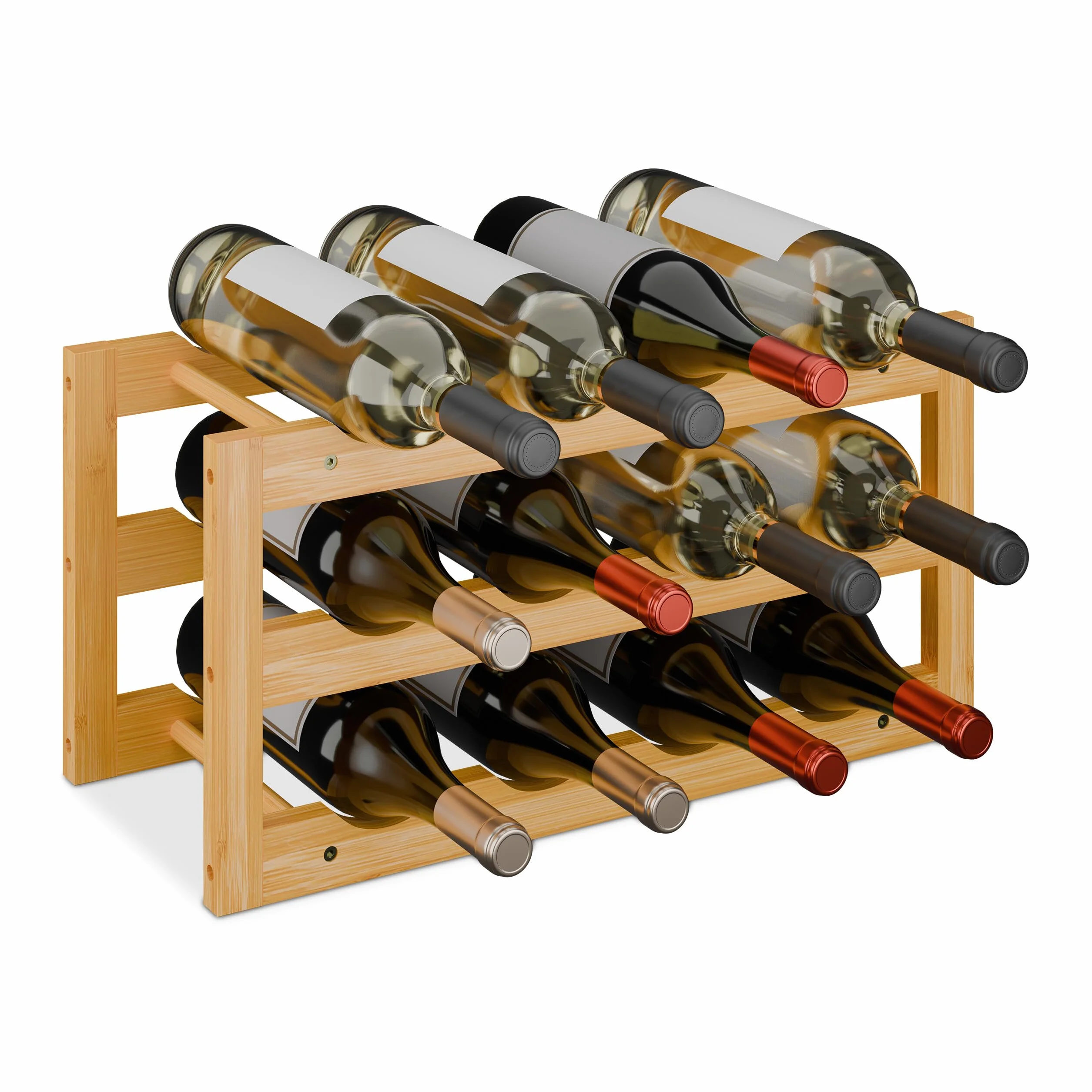 Relaxdays stojak na wino, na 12 butelek, wys. x szer. x gł.: 28 x 56 x 24 cm, bambusowy, stojak na butelki wina, stojak na butelki wina, do kuchni, baru, naturalny