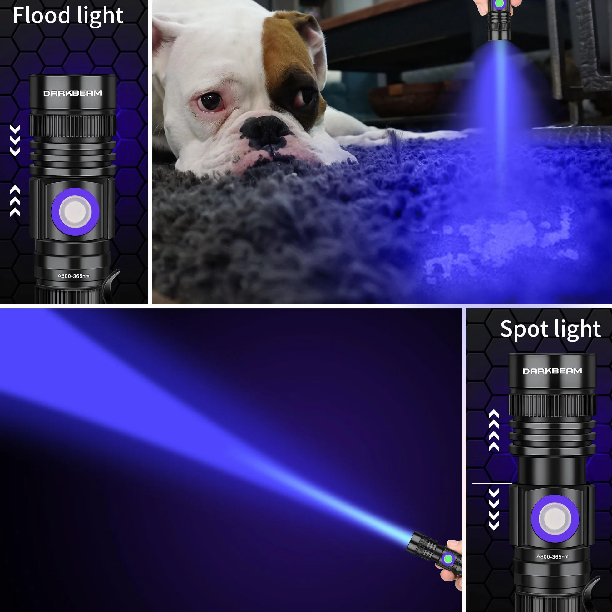 DARKBEAM Latarka UV 365 nm USB Lampa Wooda Czarne Światło Mini LED do utwardzania żywicy z okularami UV