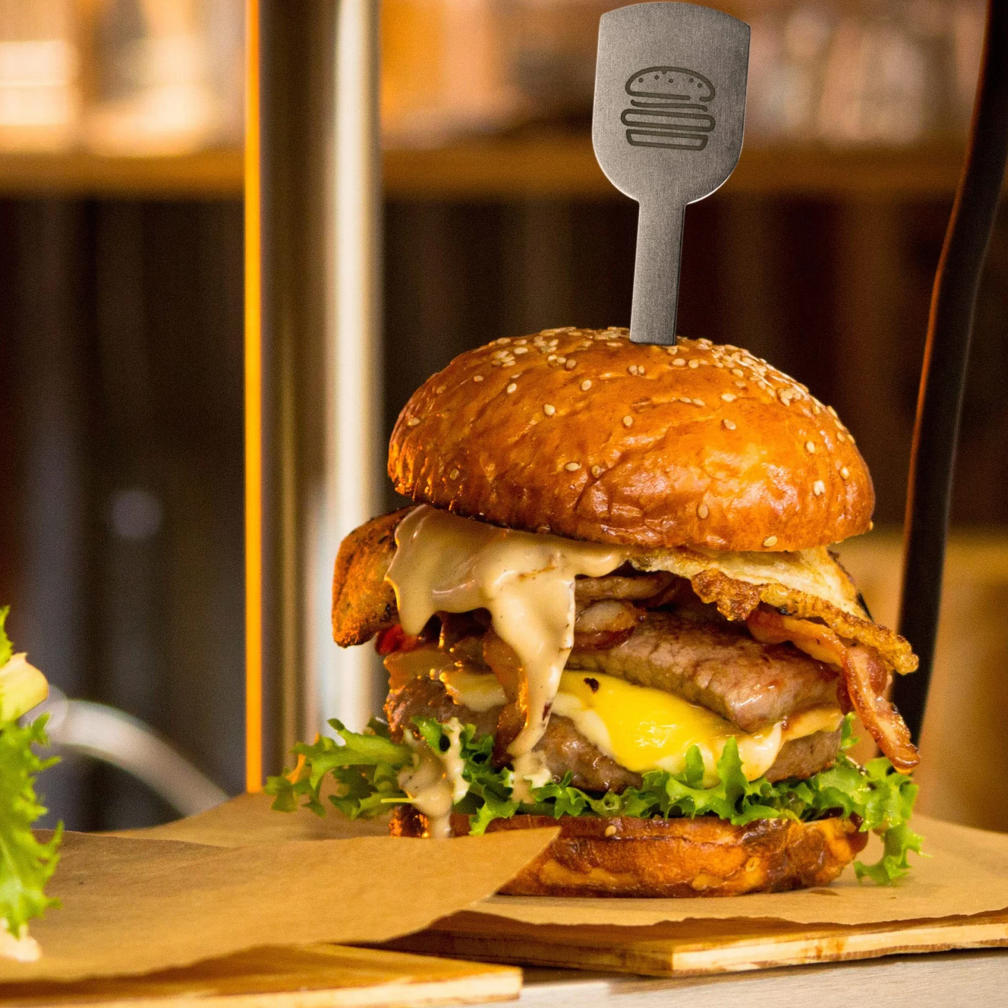 6x Kostki do Burgerów ze Stali Nierdzewnej - Szerokie Metalowe Kostki - Kostki do Grilla - Kostki do Serwowania - Akcesoria do Grilla i Kuchenne (6 sztuk)