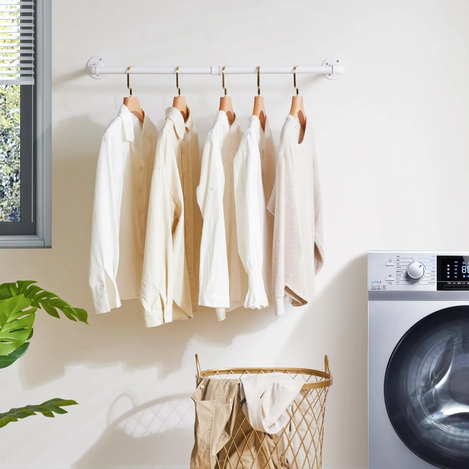 IBUYKE 94 cm naścienny wieszak na ubrania, industrialny design, montowany na ścianie, zdejmowany wieszak na ubrania, oszczędność miejsca, do 50 kg, dwie podstawy, biały TYJ001W