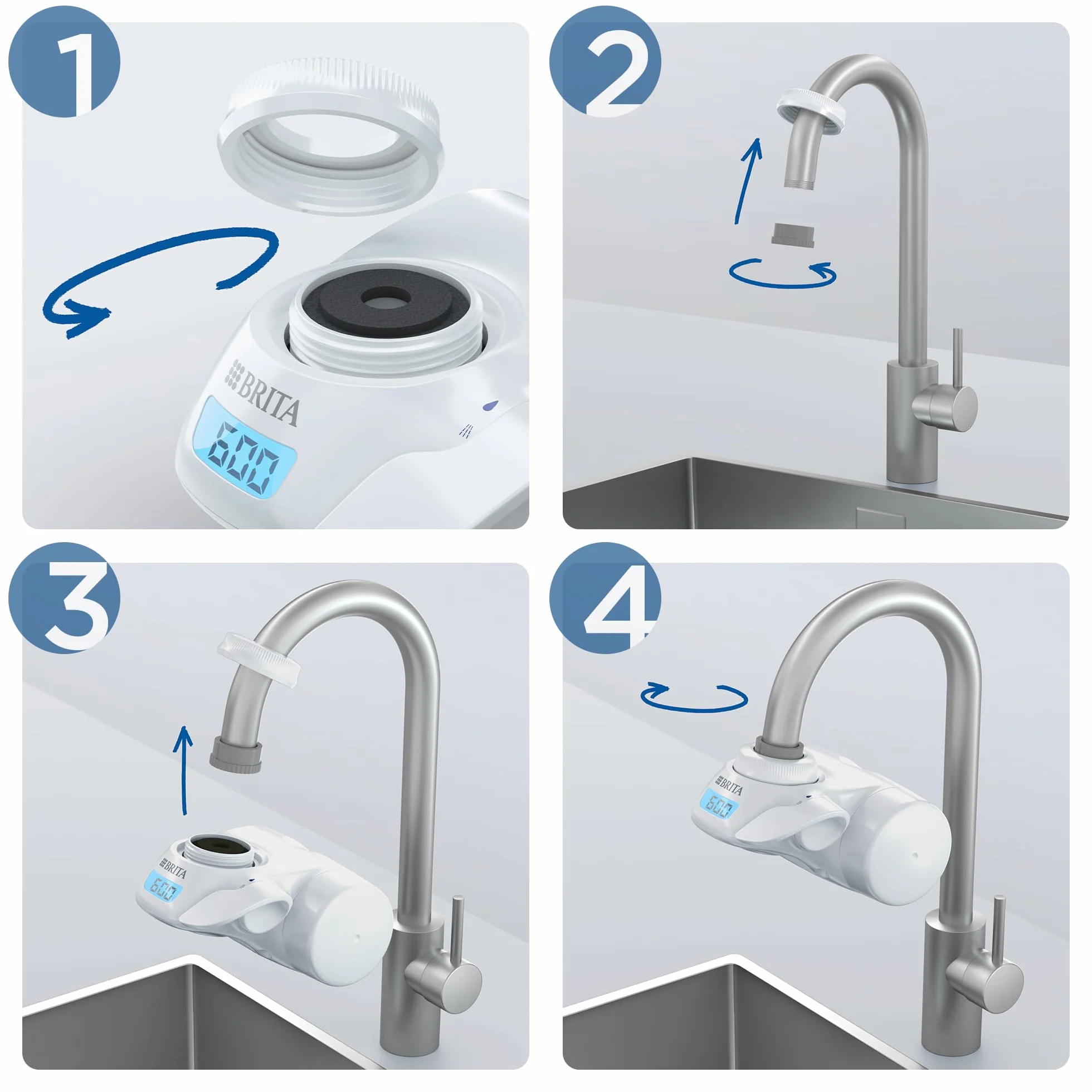 BRITA Filtr wody ON TAP Pro V-MF do kranu z 1 wkładem filtracyjnym (600l) - redukuje 99,99% bakterii, chloru, mikrotworzyw sztucznych i metali ciężkich /cyfrowy wyświetlacz LCD pokazuje pozostałą pojemność