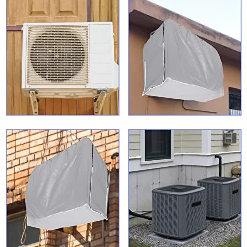 Square Air Conditioner Cover, 3 Sizes Anti-Dust Anti-Snow Waterproof Dustproof Sunproof Window Air Conditioner Protects with Tie Rope for Home Outdoor Use(Silver)[#3 94 * 40 * 73cm]
