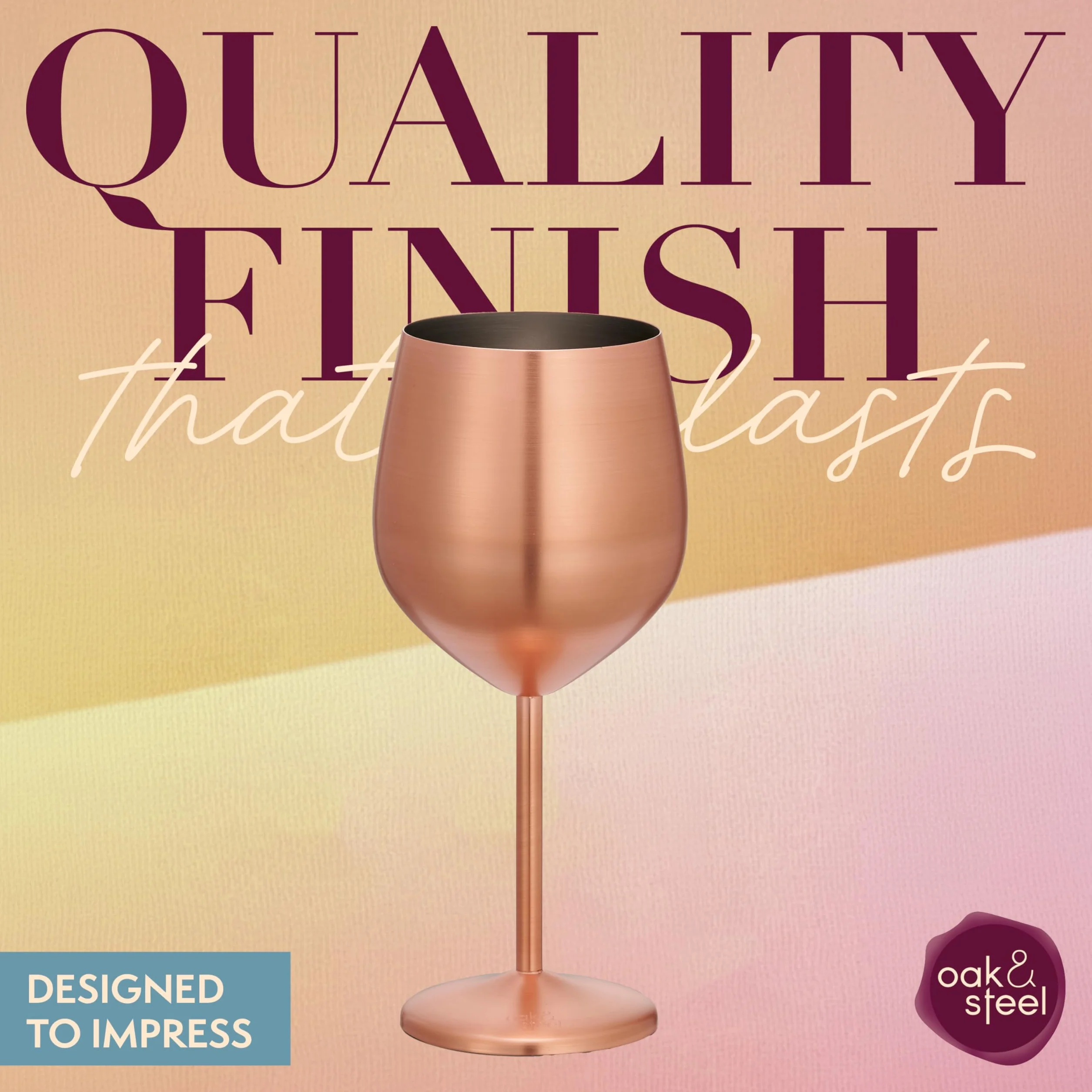 Oak & Steel - 4 Kieliszki do Wina ze Stali Nierdzewnej z Pudełkiem na Prezenty, Matowe Różowe Złoto 540ml - Eleganckie, Wytrzymałe i Nietłukące - Zestaw Upominkowy na Specjalne Okazje