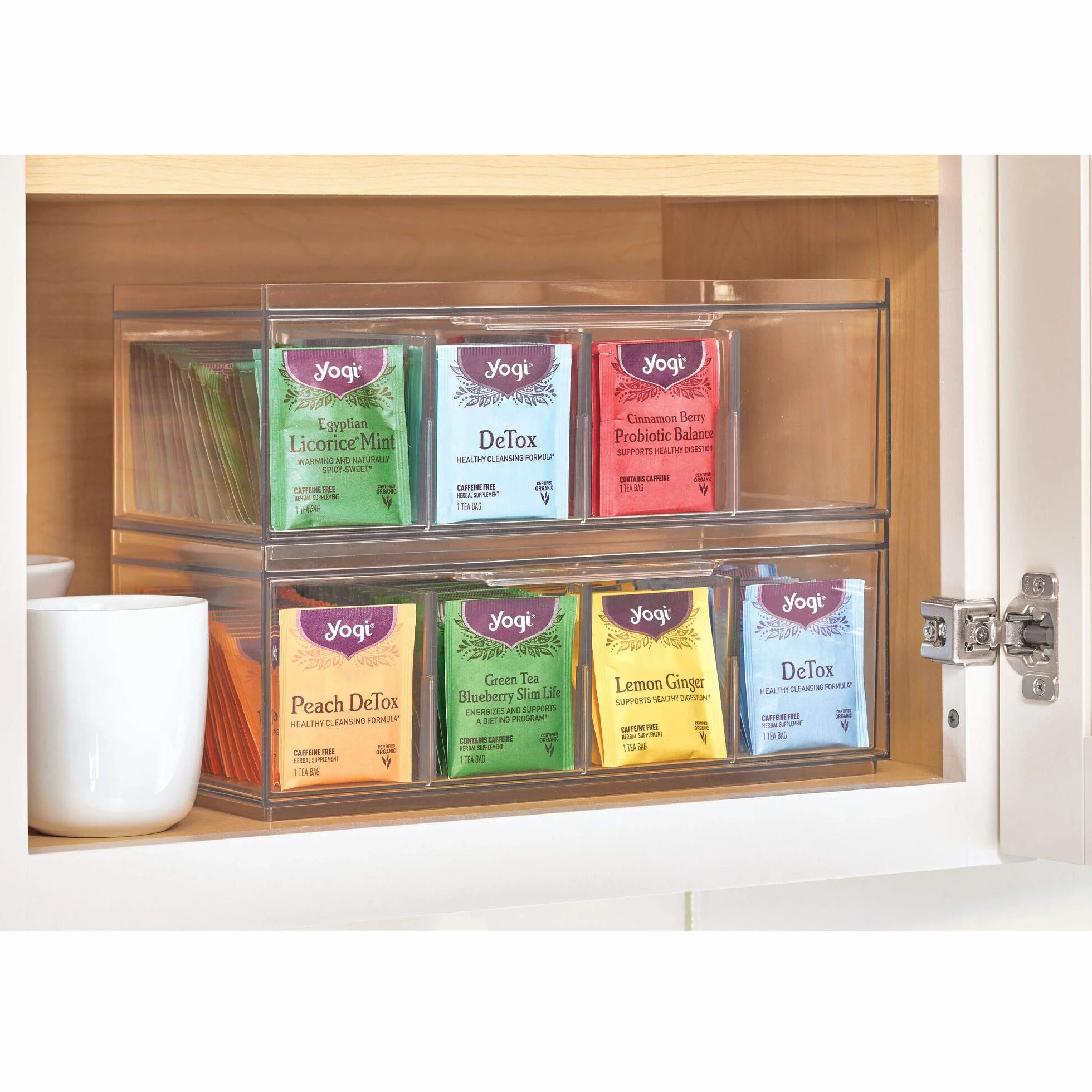 iDesign 72110 Crisp plastikowa szuflada z pokrywką do szafek kuchennych i blatów, 32 x 15 x 11,5 cm, organizer na herbatę