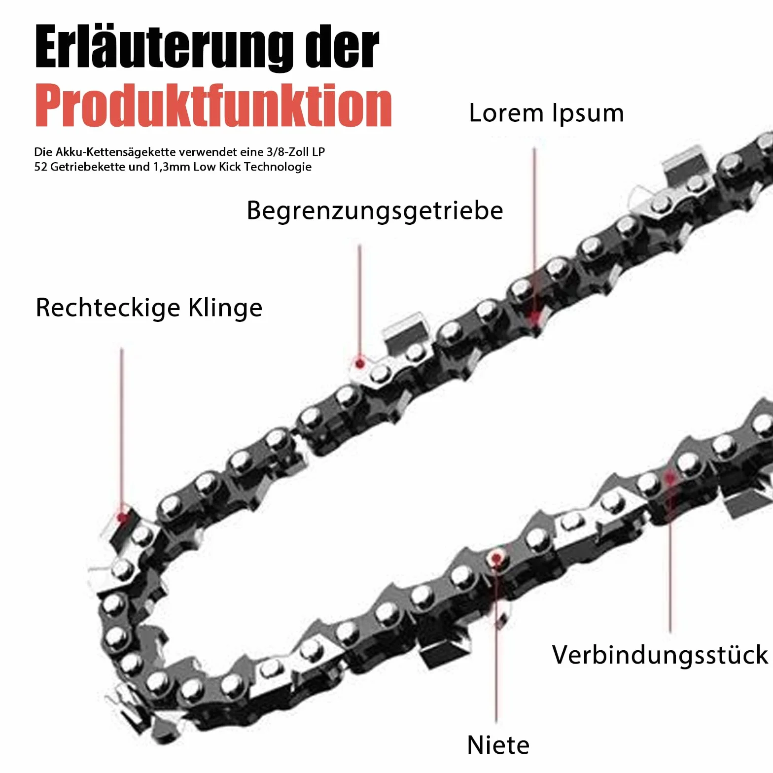 3 x 35 cm łańcuch do piły łańcuchowej 3/8" LP 52 TG 1,3 mm z akumulatorem o niskim odrzucie, łańcuch do piły 14", łańcuch zapasowy kompatybilny z Husqvarna Dolmar Einhell Makita Hitachi Oregon