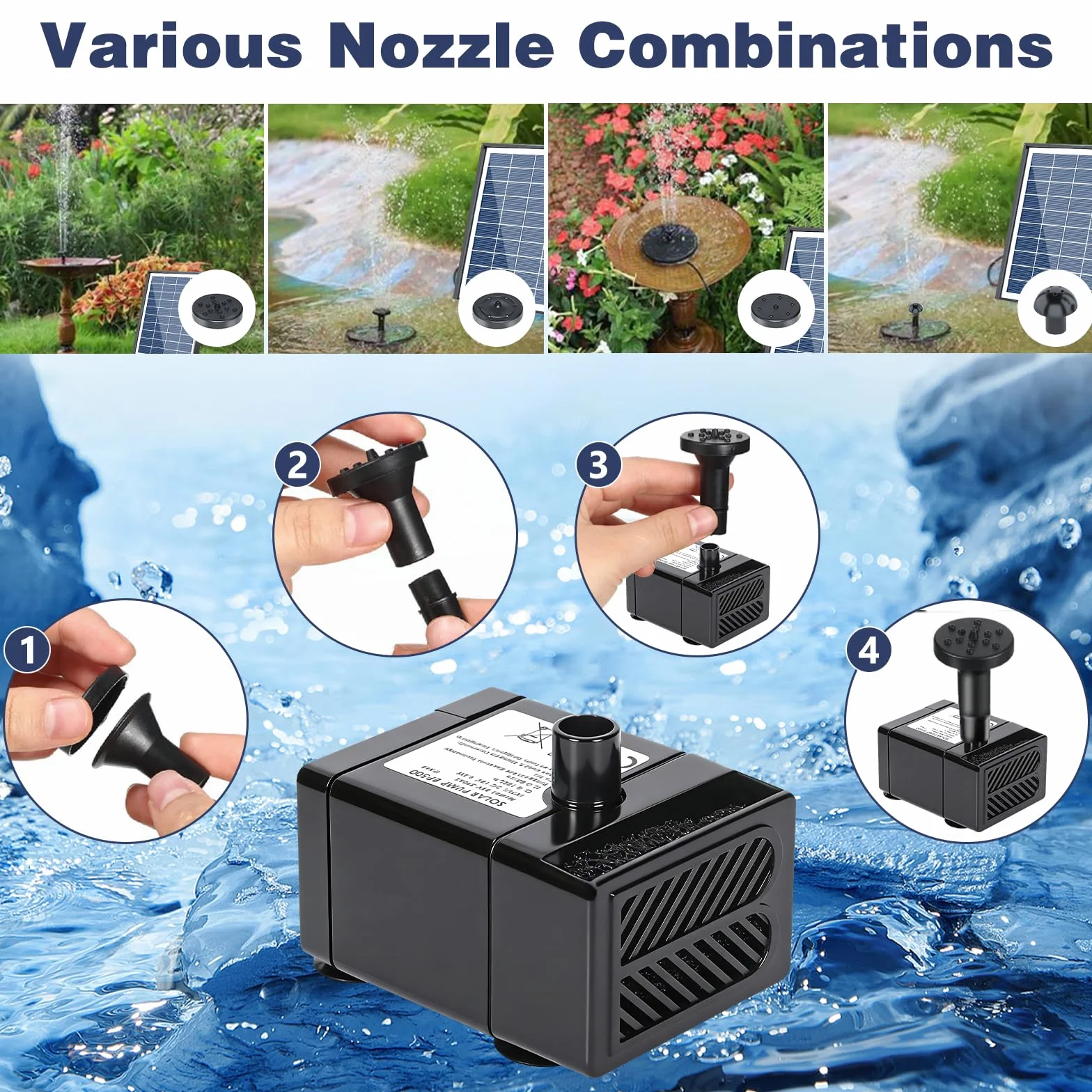 Fontanna słoneczna na zewnątrz, 6,5 W Solar Staw pompa, Ulepszona pompa słoneczna, Floating Fontann Pump z 9 stylami fontannowymi do ogrodu, Bird Bath, Staw, Water Cechy Cechy Features Cechy