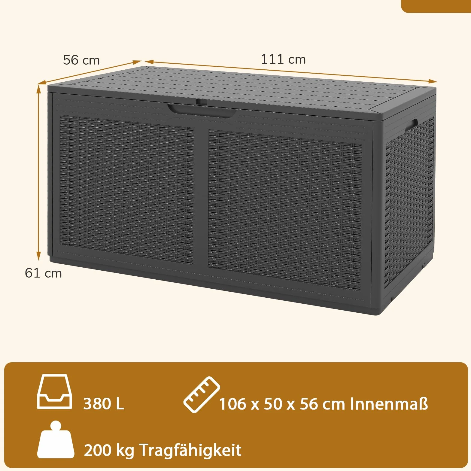 GOPLUS 380 L skrzynia ogrodowa, skrzynia na poduszki wodoodporna z kołami, skrzynia do przechowywania na zewnątrz z pokrywą, skrzynia na poduszki ogrodowe z struktury rattanowej, skrzynia ogrodowa na