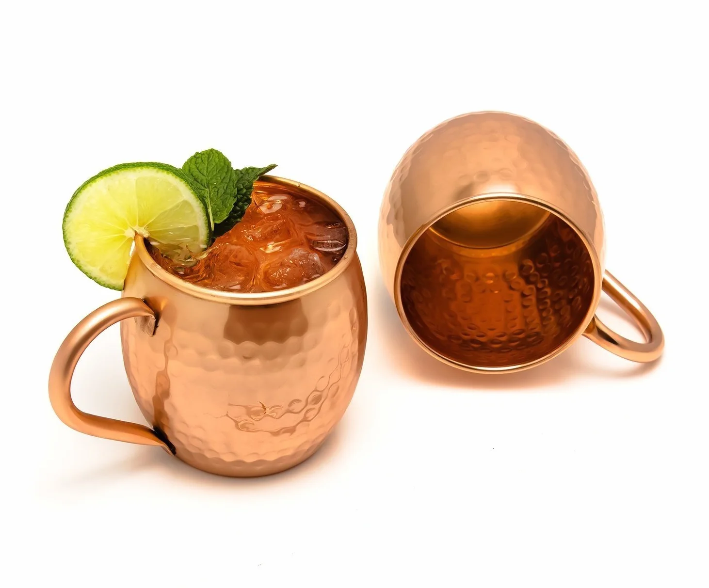 Zap Impex Moscow Mule kubek miedziany – zestaw 2 szt. – w 100% ręcznie wykonane, nadające się do kontaktu z żywnością kubki z czystej masywnej miedzianej beczki – 16 oz wysokiej jakości szkło