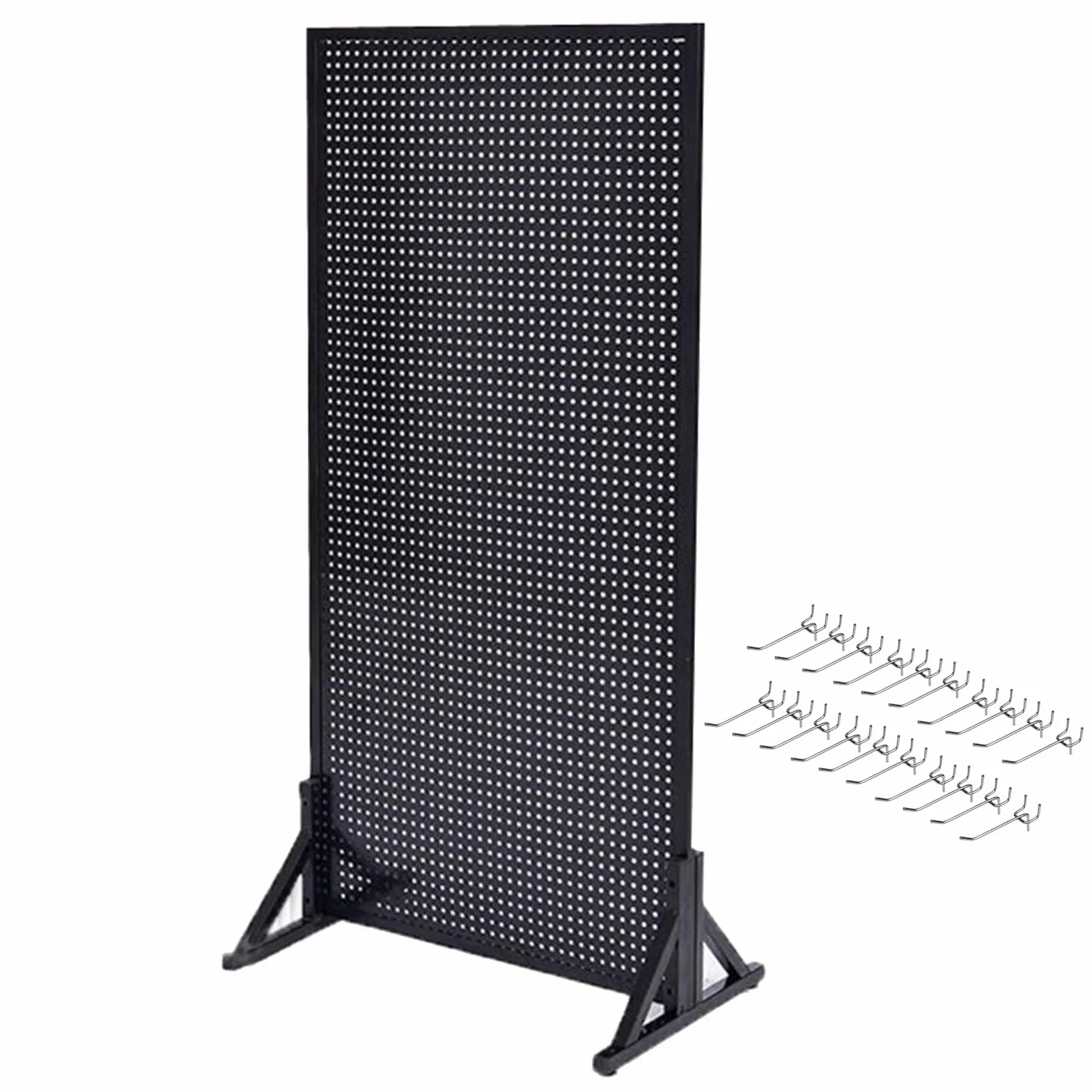Stojący na Podłodze Metalowy Perforowany Stojak z 20 Haczykami na Kołki, Dwustronny Uchwyt Perforowanego Stojaka Ekspozycyjnego do Warsztatu w Supermarkecie(Black,50 * 150cm/20 * 59in)