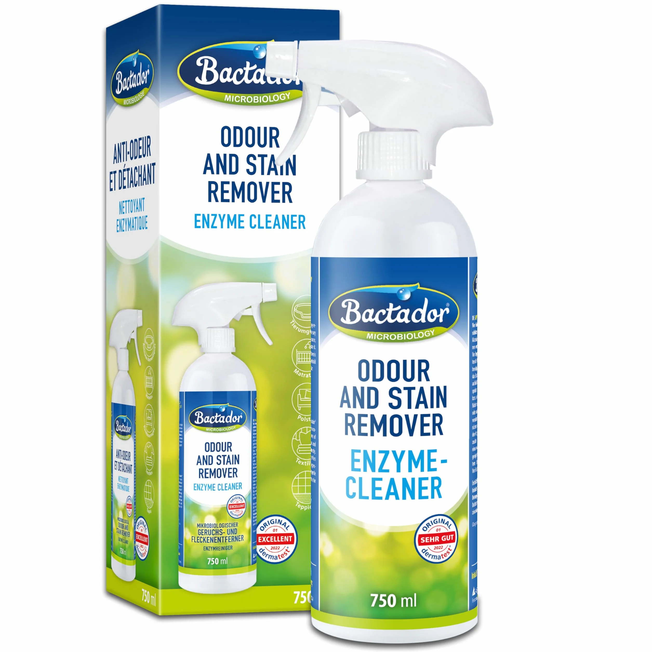 Bactador Środek Do Usuwania Zapachów I Plam 750ml Spray - Mikrobiologiczny Neutralizator Zapachów Enzymatyczny Środek Czyszczący