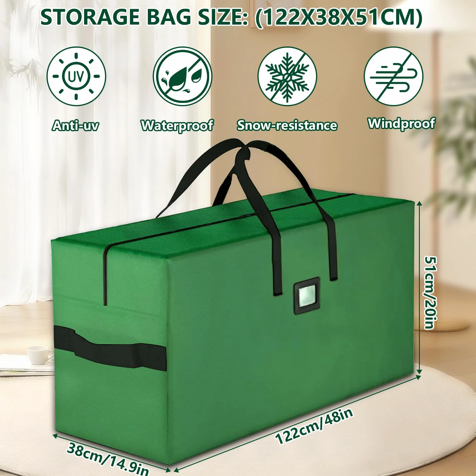 ENCOUN Torba na poduszki ogrodowe, torba XXL, wodoszczelna torba do przechowywania, 122 x 38 x 51 cm, torba do przechowywania nakładek 600D Oxford, odporna na promieniowanie UV torba na poduszki
