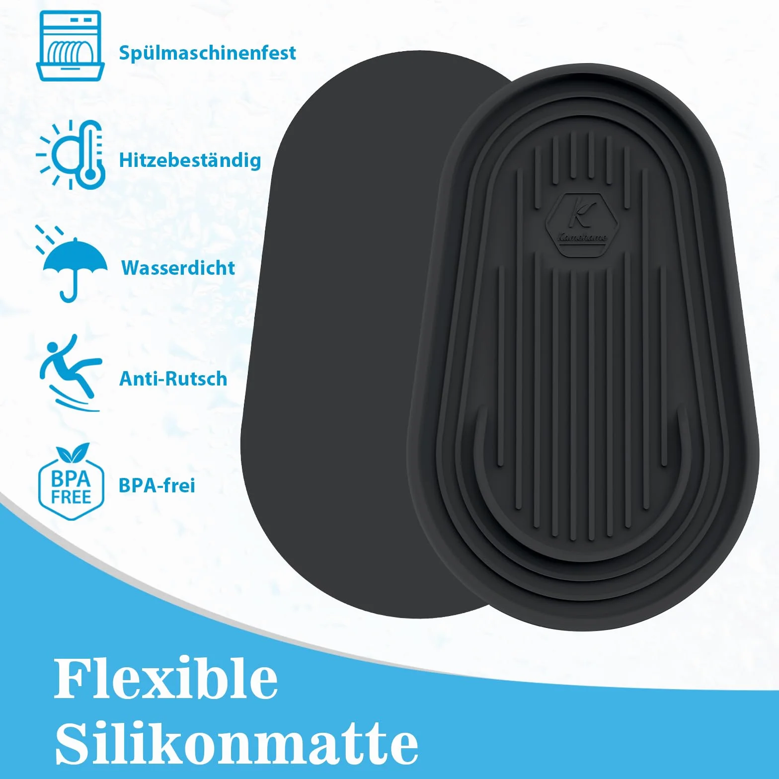 Kamehame Silikonowa mata ociekowa, kompatybilna z Soda Stream Duo, mata silikonowa, tacka ociekowa, akcesoria, mata ociekowa, wodoodporna i antypoślizgowa, czarna