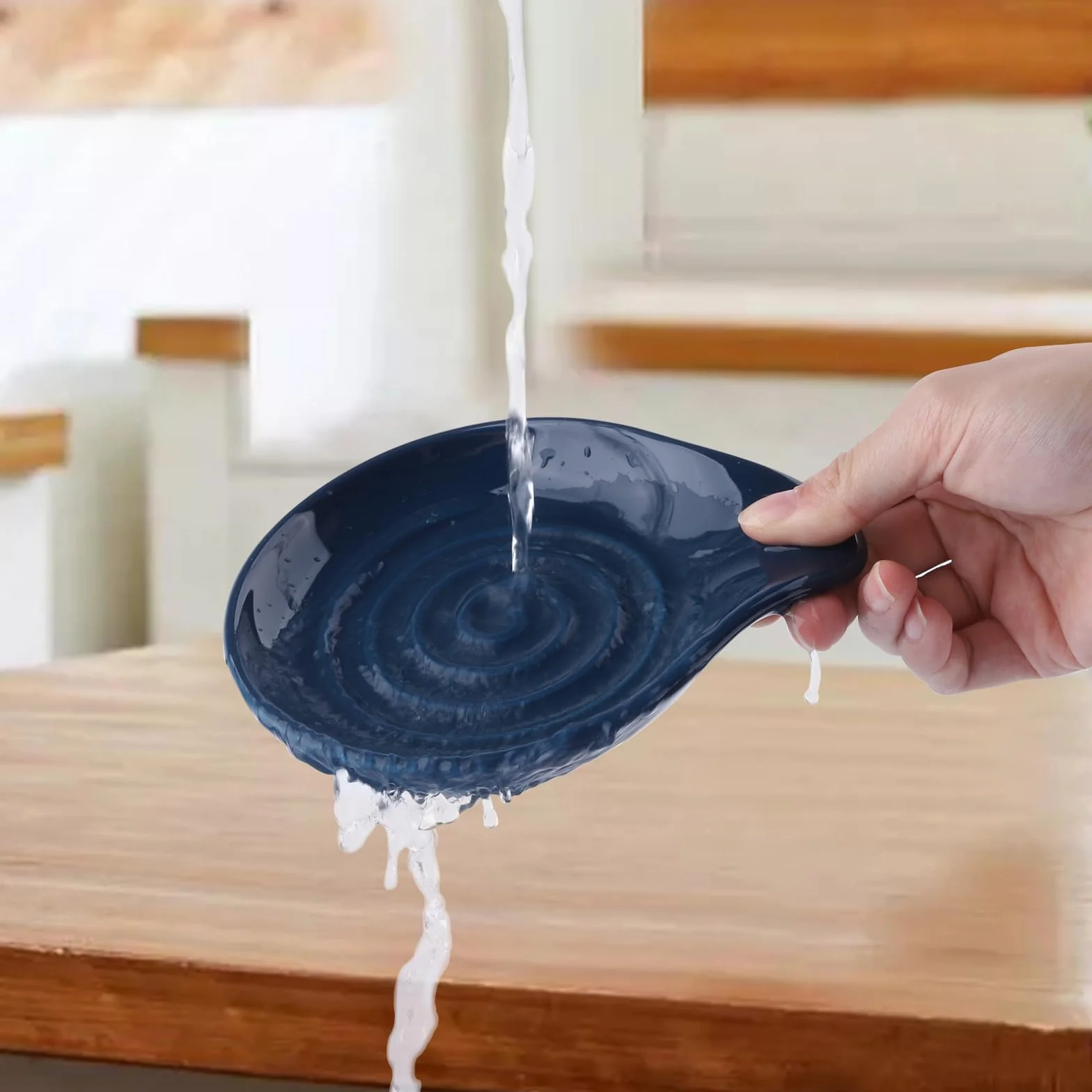 Ceramiczna półka na łyżki do kuchni, odporna na wysokie temperatury, duża półka na łyżki, łyżki, szpatułki, nadaje się do mycia w zmywarce, niebieska