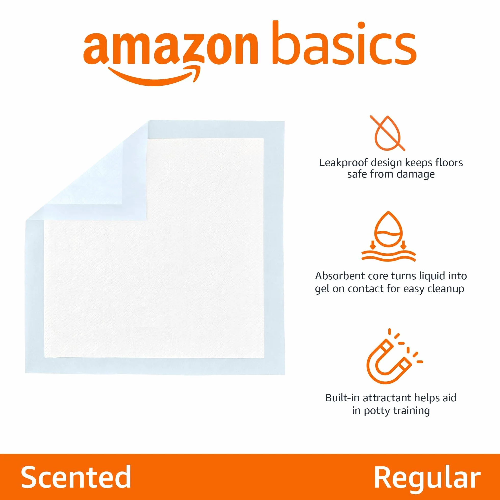 Amazon Basics Szczelne podkładki dla psa do nauki sikania, 5-warstwowe, zapachowe, 55,9 x 55,9 cm, 1 opakowanie, standardowe (100 sztuk), niebieskie
