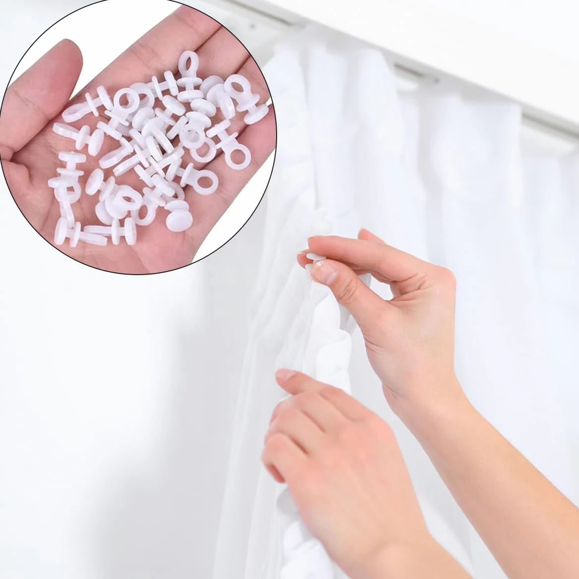 Przesuwny haczyk do zasłon, suwak, biała zasłona torowa suwak, suwaki do zasłon, 50 sztuk suwaki do zasłon, białe plastikowe haczyki przesuwne do pierścieni, zasłon i szyn