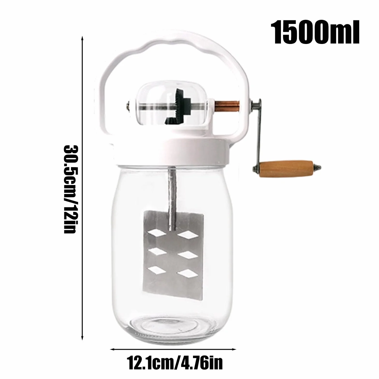 Masło masło - 1500 ml narzędzie do mieszania masła ze szklanym słoikiem i trzepaczką - w zestawie z mikserem do jajek i szklaną butelką - do pieczenia, gotowania, dżemów, sosów