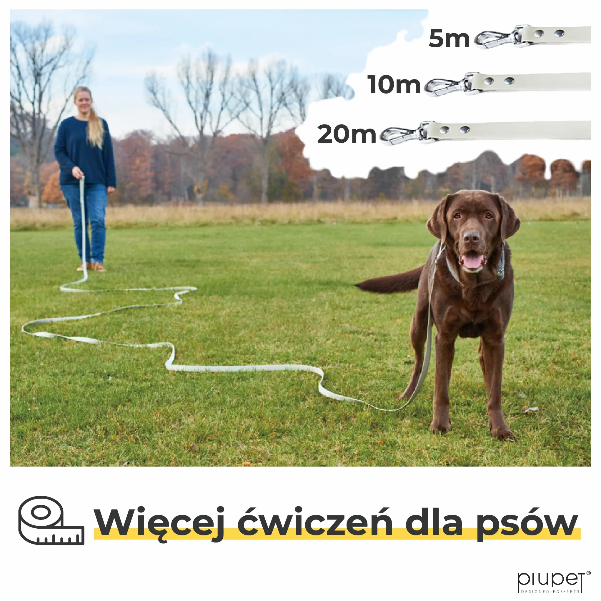PiuPet Wodoodporny smycz holownicza dla psa 10m 20m