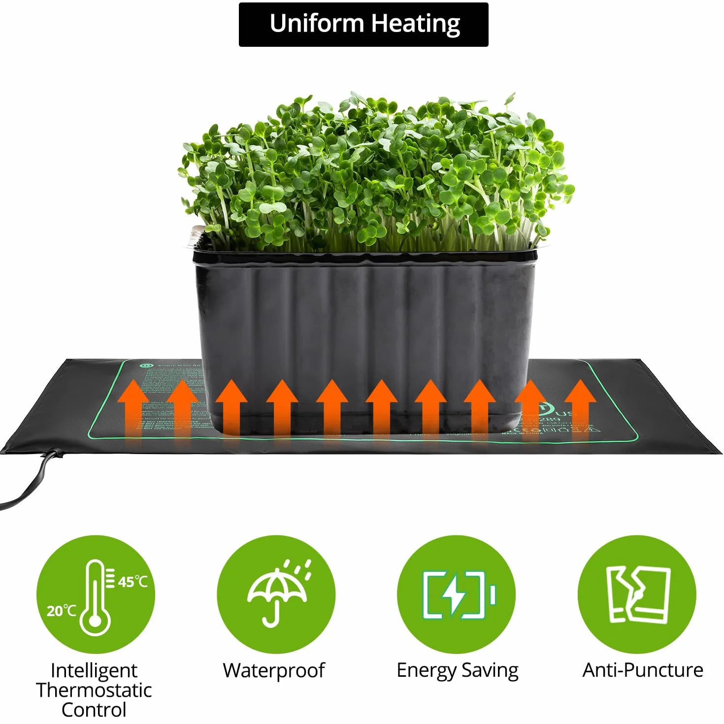 QWORK® mata grzewcza z termostatem, mata grzewcza do roślin, 50 W, 20 ℃ ~ 45 ℃, mata grzewcza, do szklarni wewnętrznej, tarasu, akwarium, gad