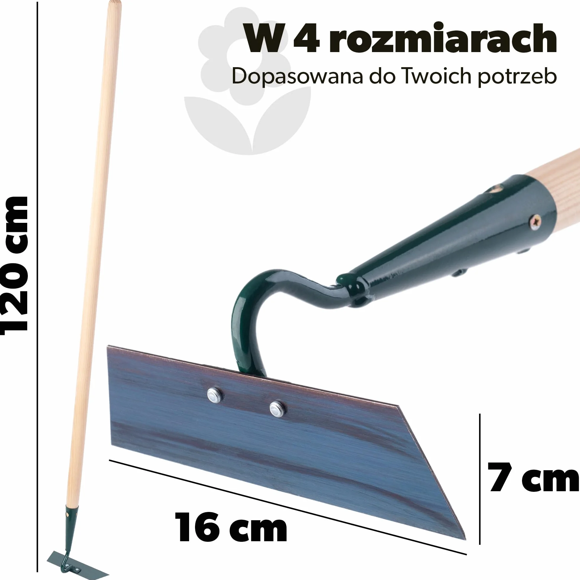 KADAX Motyka ogrodowa 16 cm z drewnianym trzonkiem, metalowe ostrze dla trwałości, pewny chwyt, do spulchniania, napowietrzania i pielenia grządek