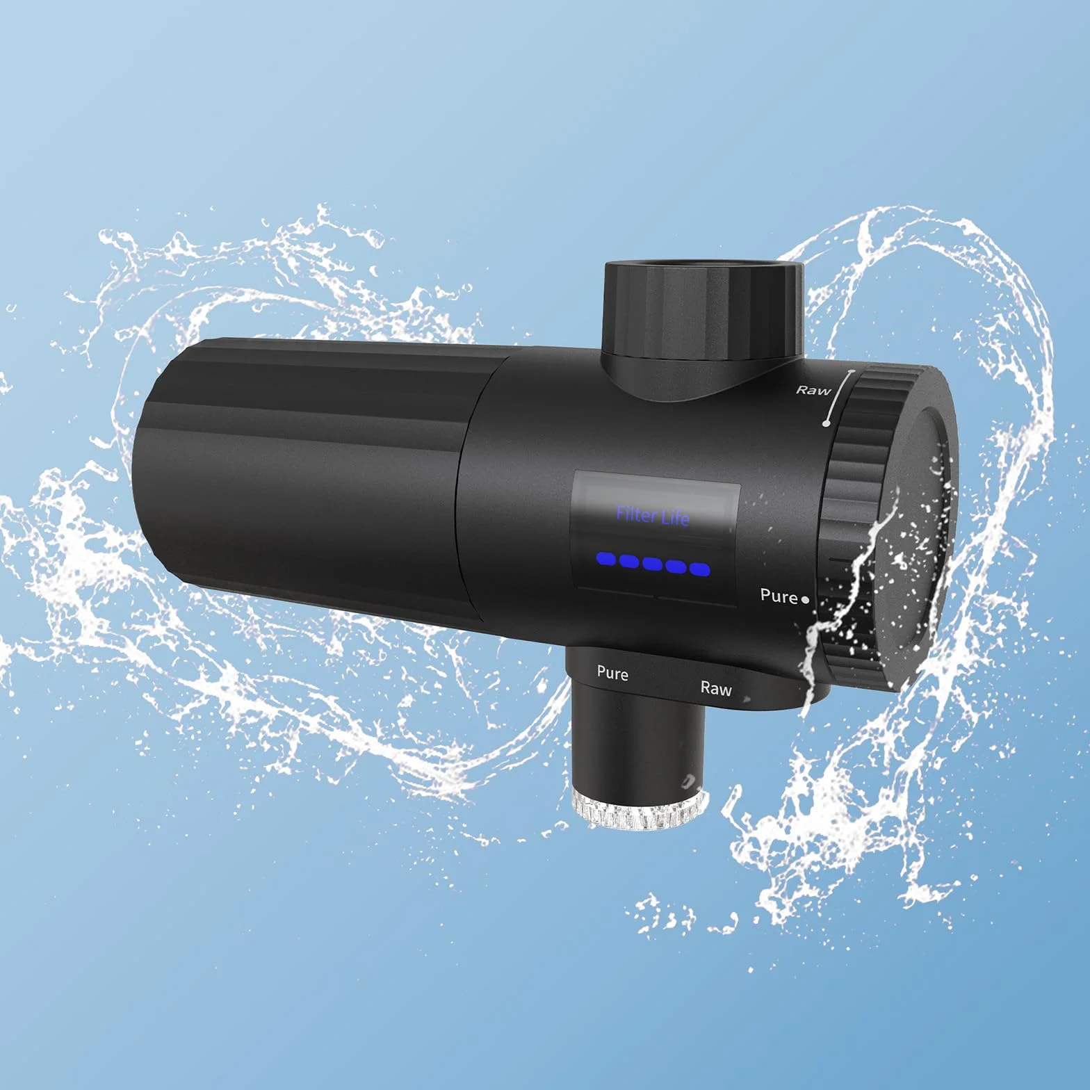 HOMELODY Filtr do wody pitnej do kuchni, usuwa chlor, metale ciężkie i kamień, poprawia smak, 12 x adapter, niebieskie światło i 1 filtr w zestawie, filtr wody kran 3.0 z wyświetlaczem LED