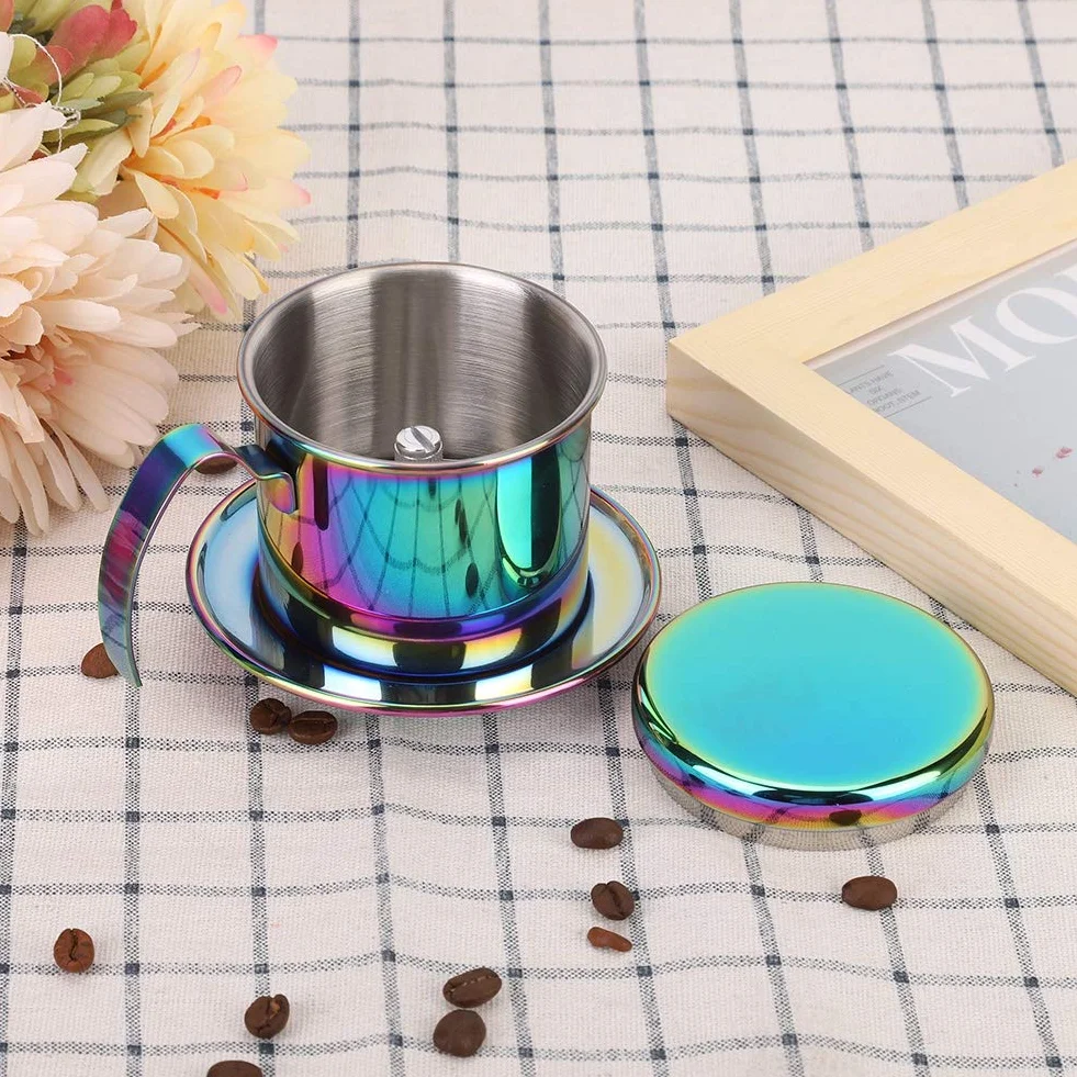 Fdit Kolorowy, wietnamski zestaw filtrów do kawy ze stali nierdzewnej podlej kawą wietnamski ekspres do kawy Phin Infuser Coffee Drip Brewer opakowanie wielokrotnego użytku